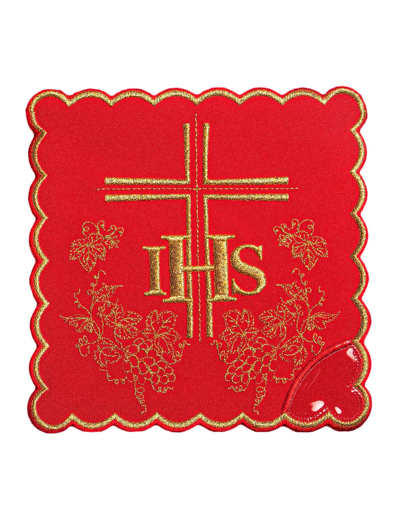 Embroidered chalice linen Red IHS