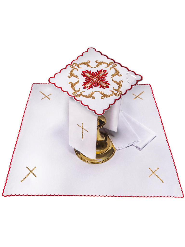Chalice linen with red embroidery and cross motif
