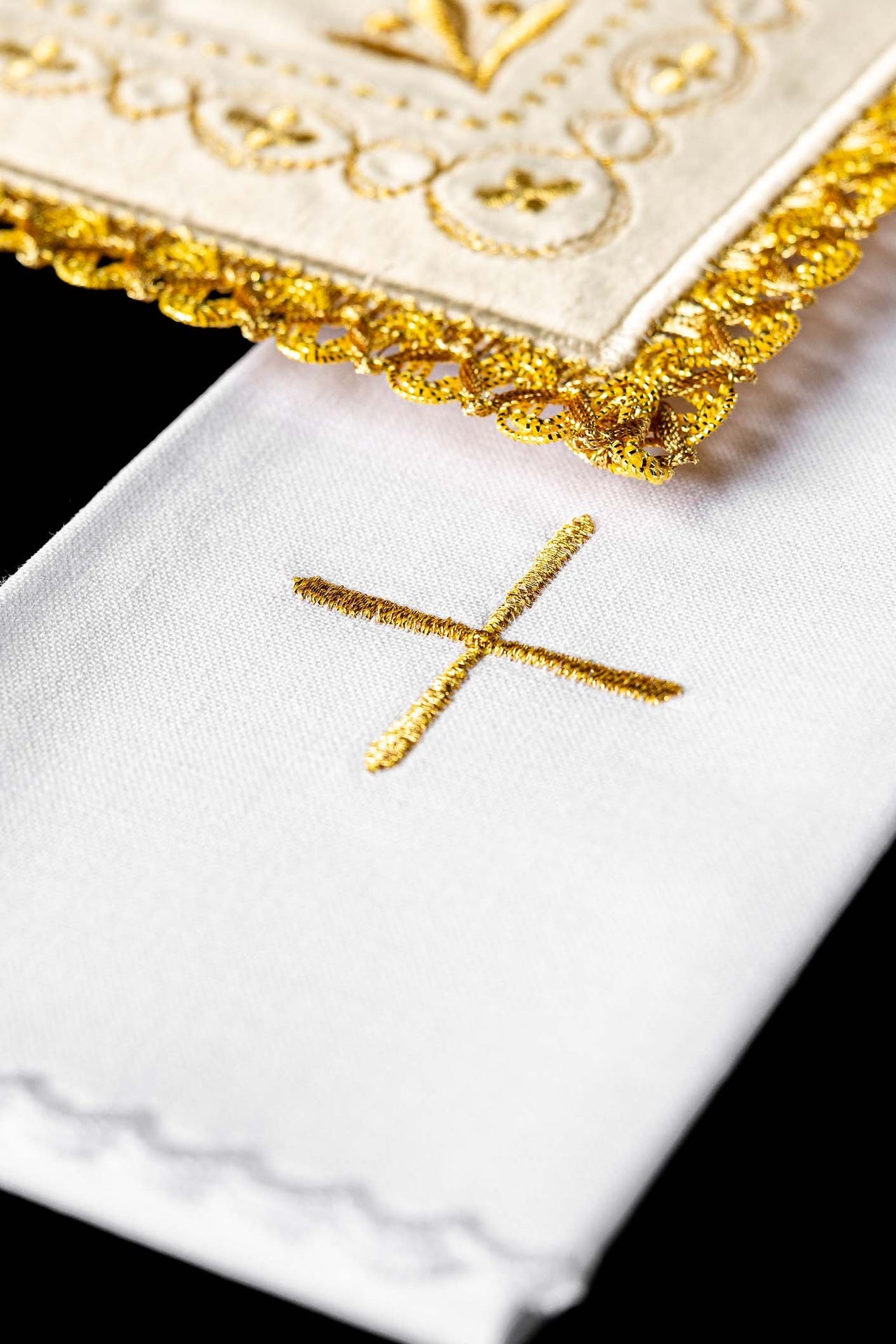 Ecru velvet chalice lingerie with cross motif