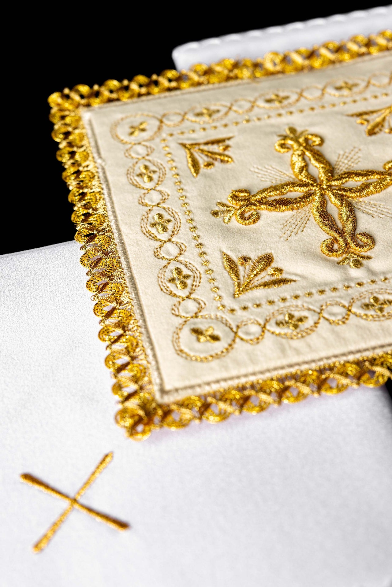 Ecru velvet chalice lingerie with cross motif