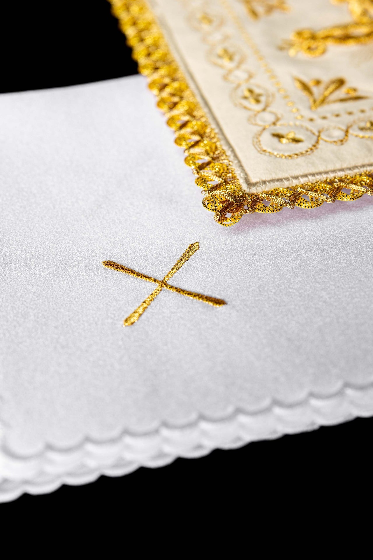 Ecru velvet chalice lingerie with cross motif