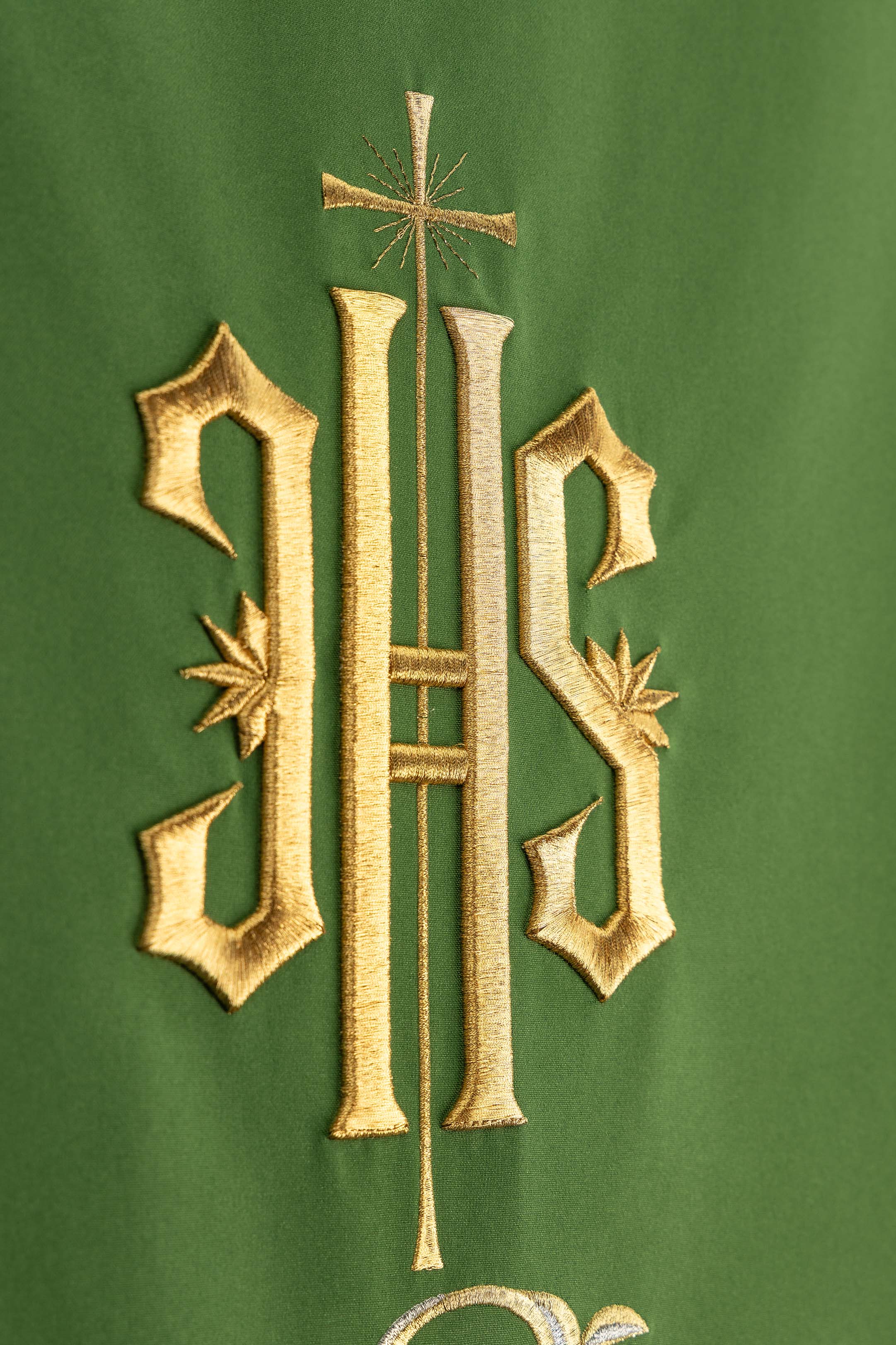 Pano de ambão Verde com IHS e Bordado floral