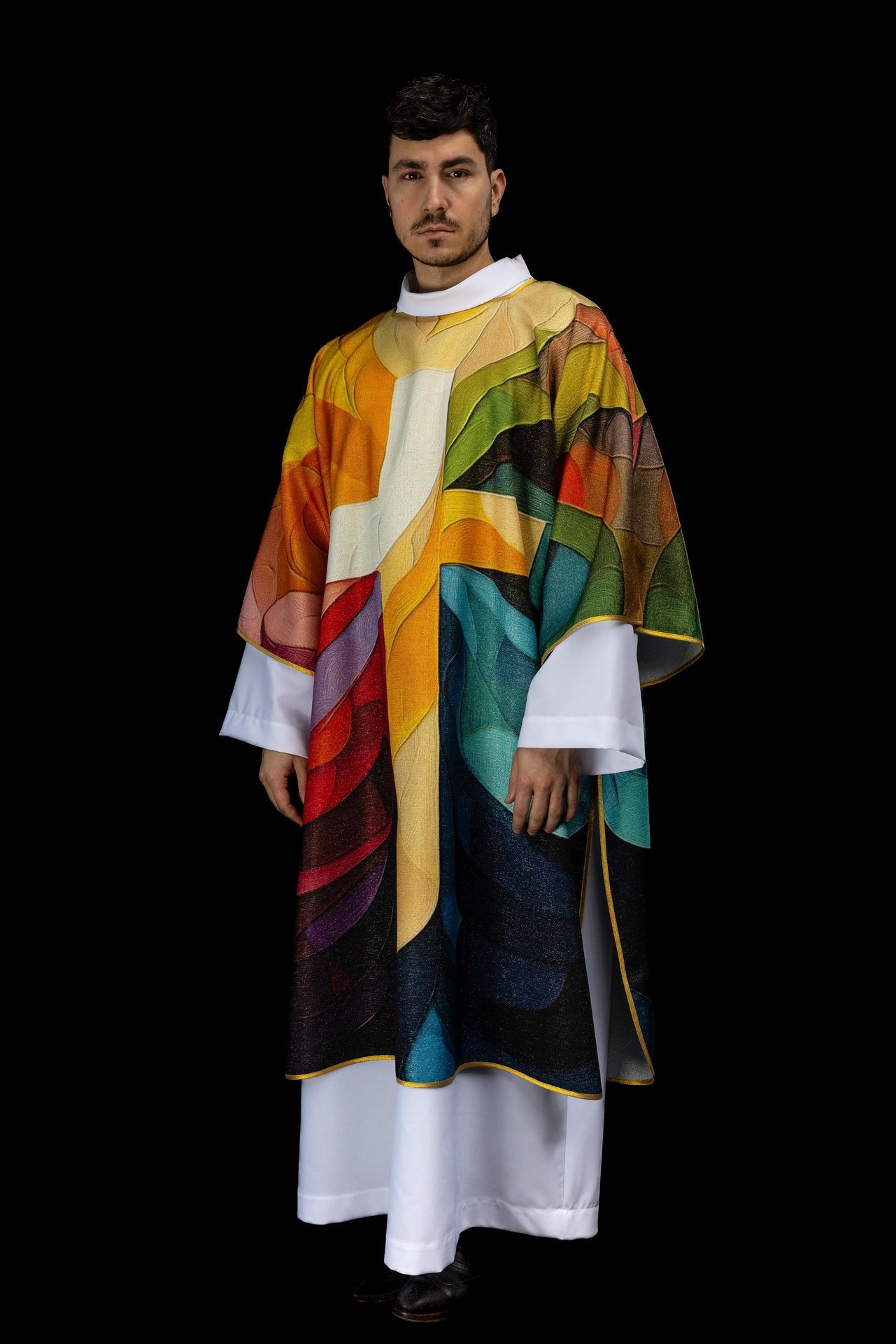 Dalmatyka drukowana kolorowa z motywem krzyża - ORNATY.PL