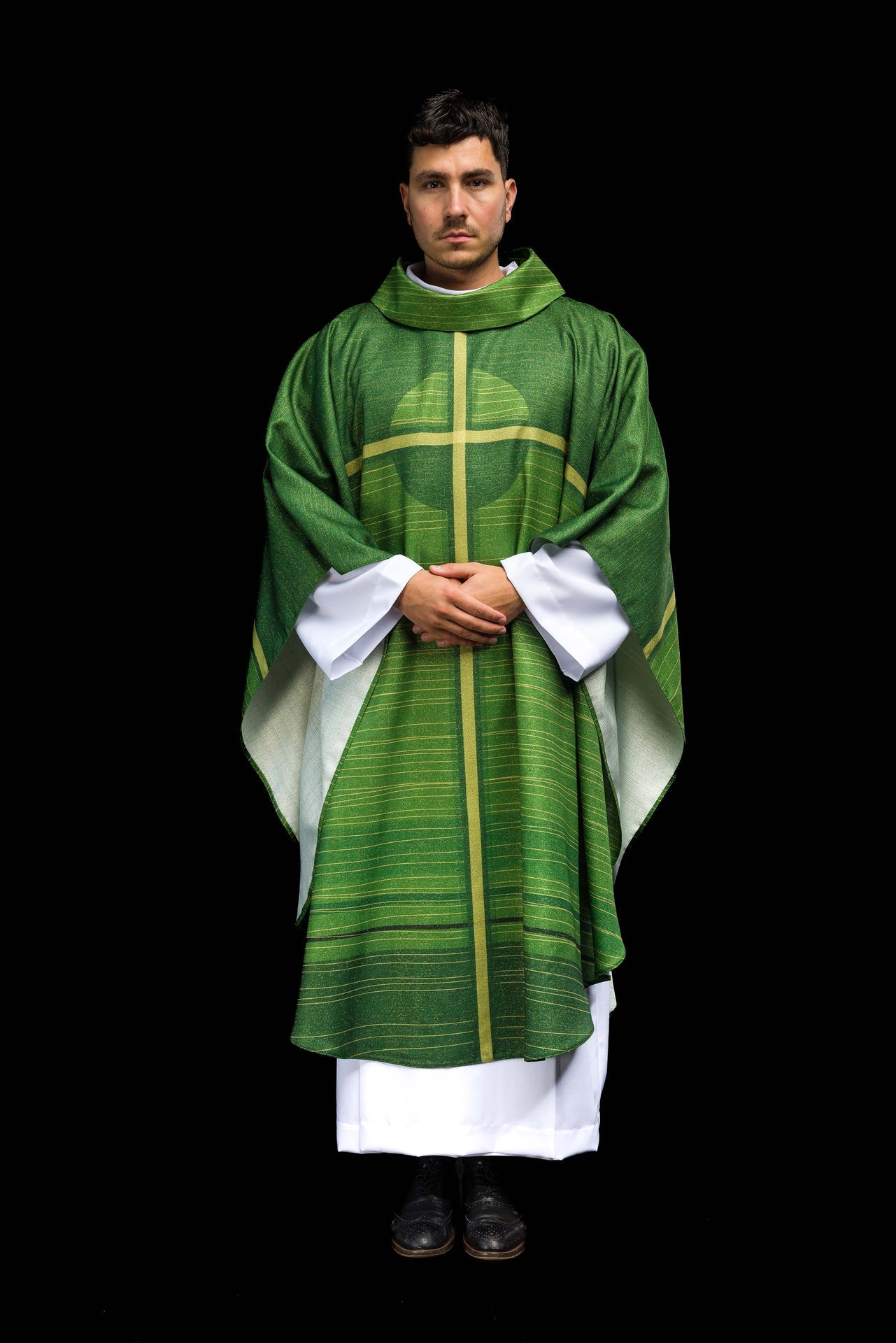 Ornat drukowany zielony z motywem krzyża