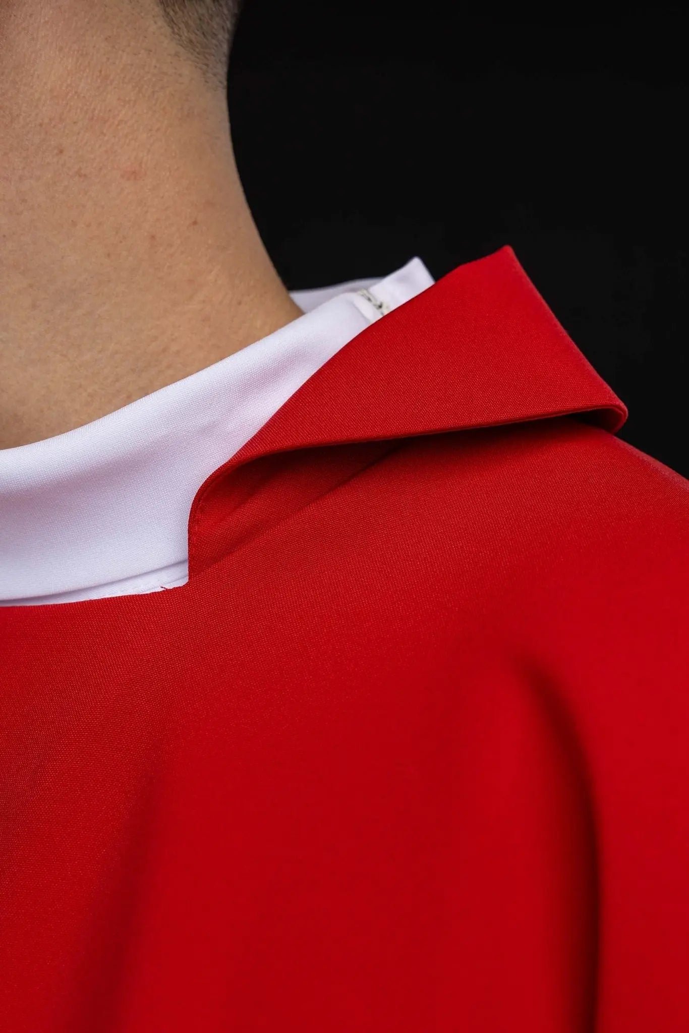 Red Embroidered Chasuble with Ornamental Cross and Wide Collar