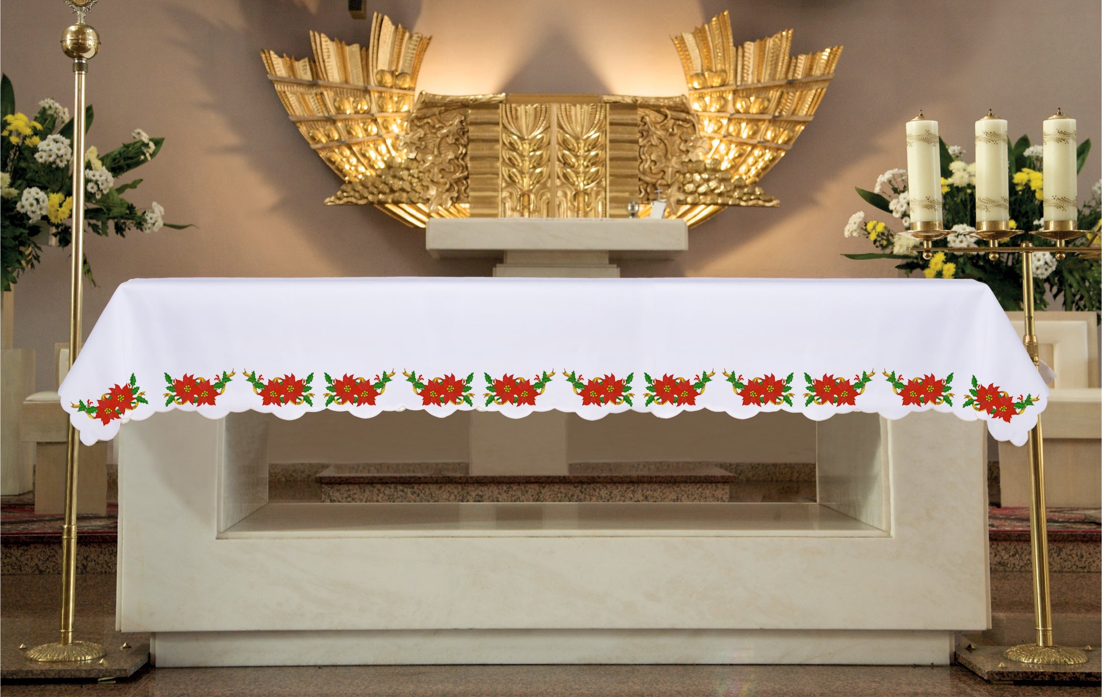 Altar tablecloth with embroidery of the Star of Bethlehem for Christmas