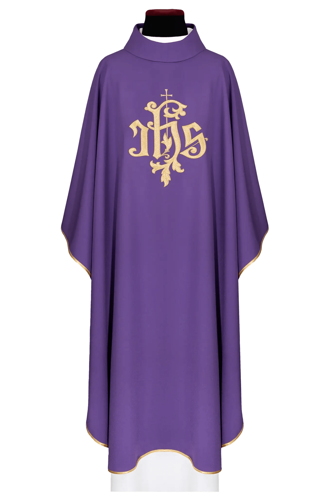 Purple chasuble with gold IHS embroidery