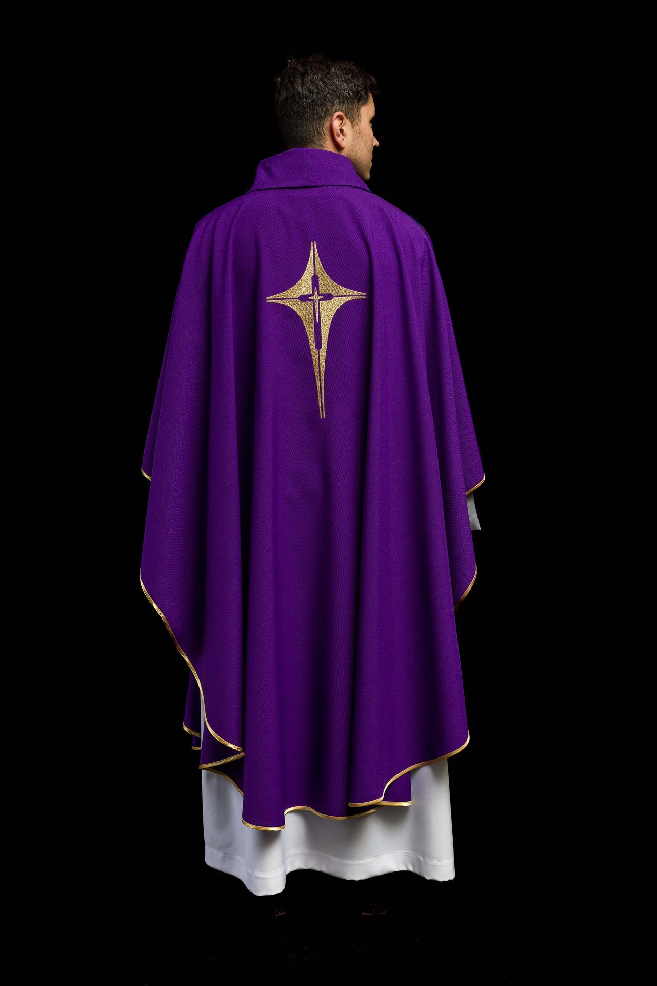 Purple chasuble embroidered with cross motif