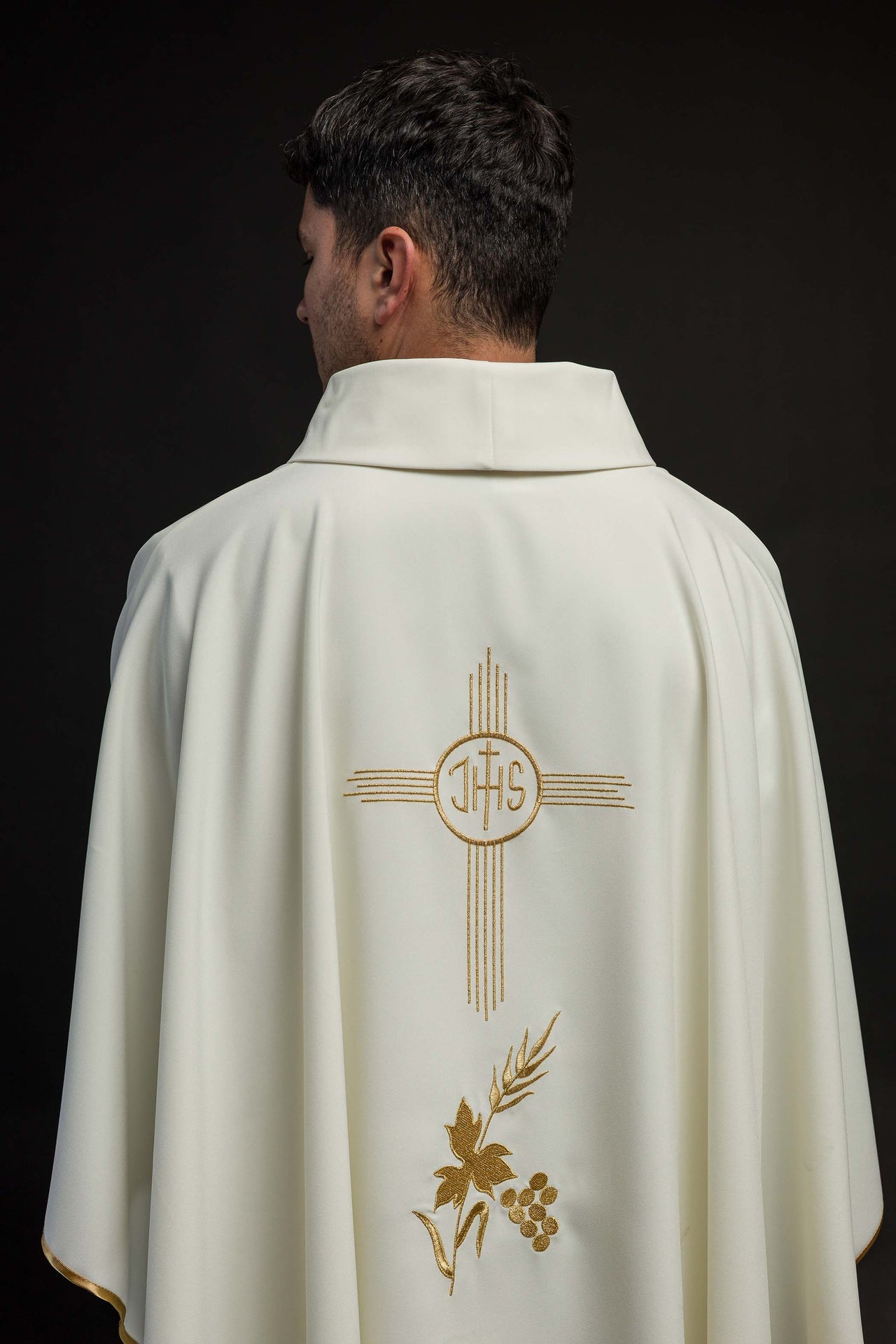 Chasuble with IHS embroidery in ecru