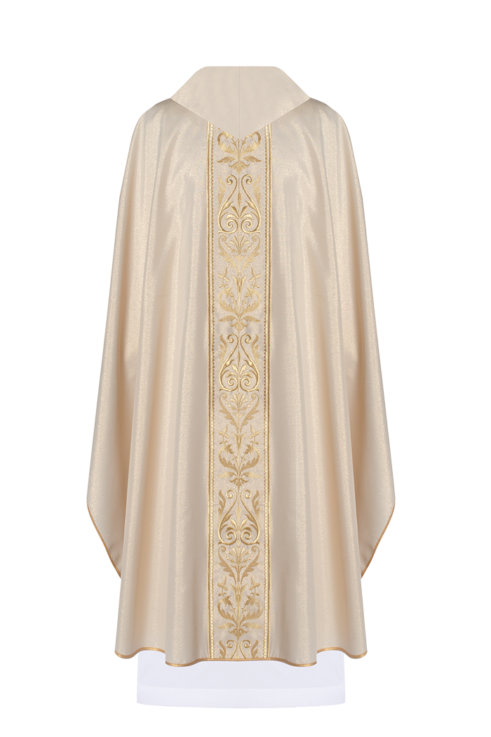 Liturgical chasuble with ornate gold embroidered belt