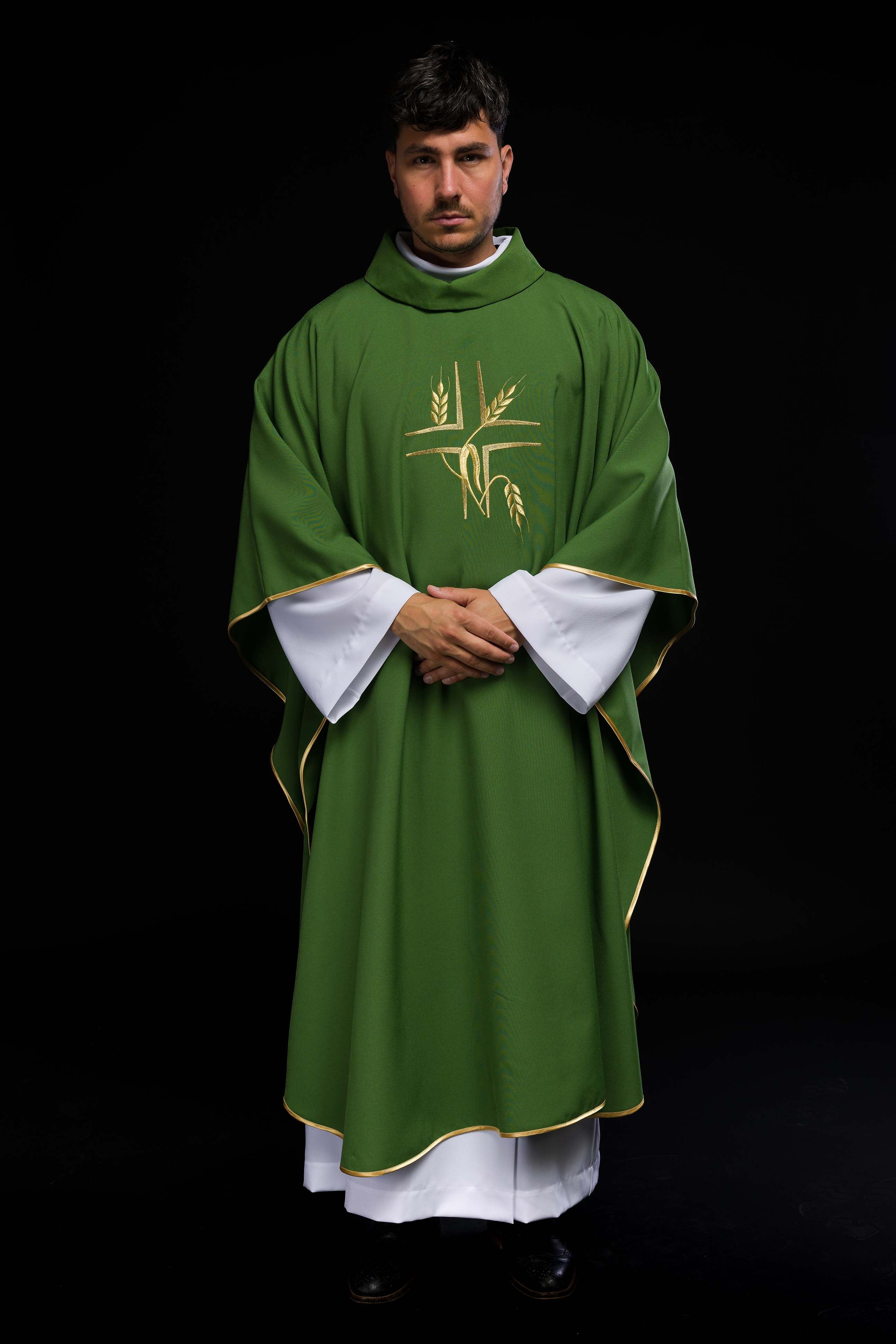 Green chasuble with embroidery of the Cross and Spikes