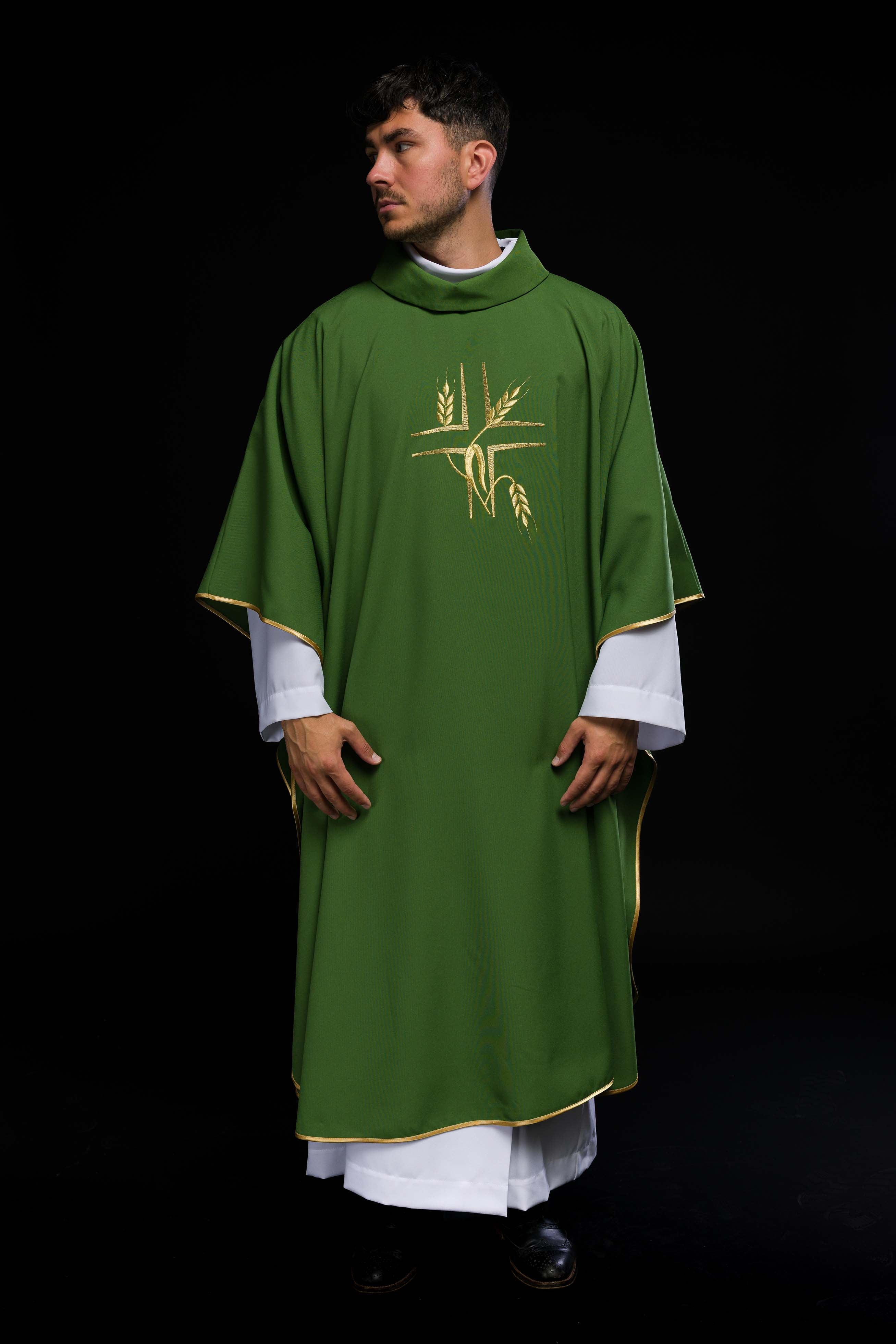 Green chasuble with embroidery of the Cross and Spikes