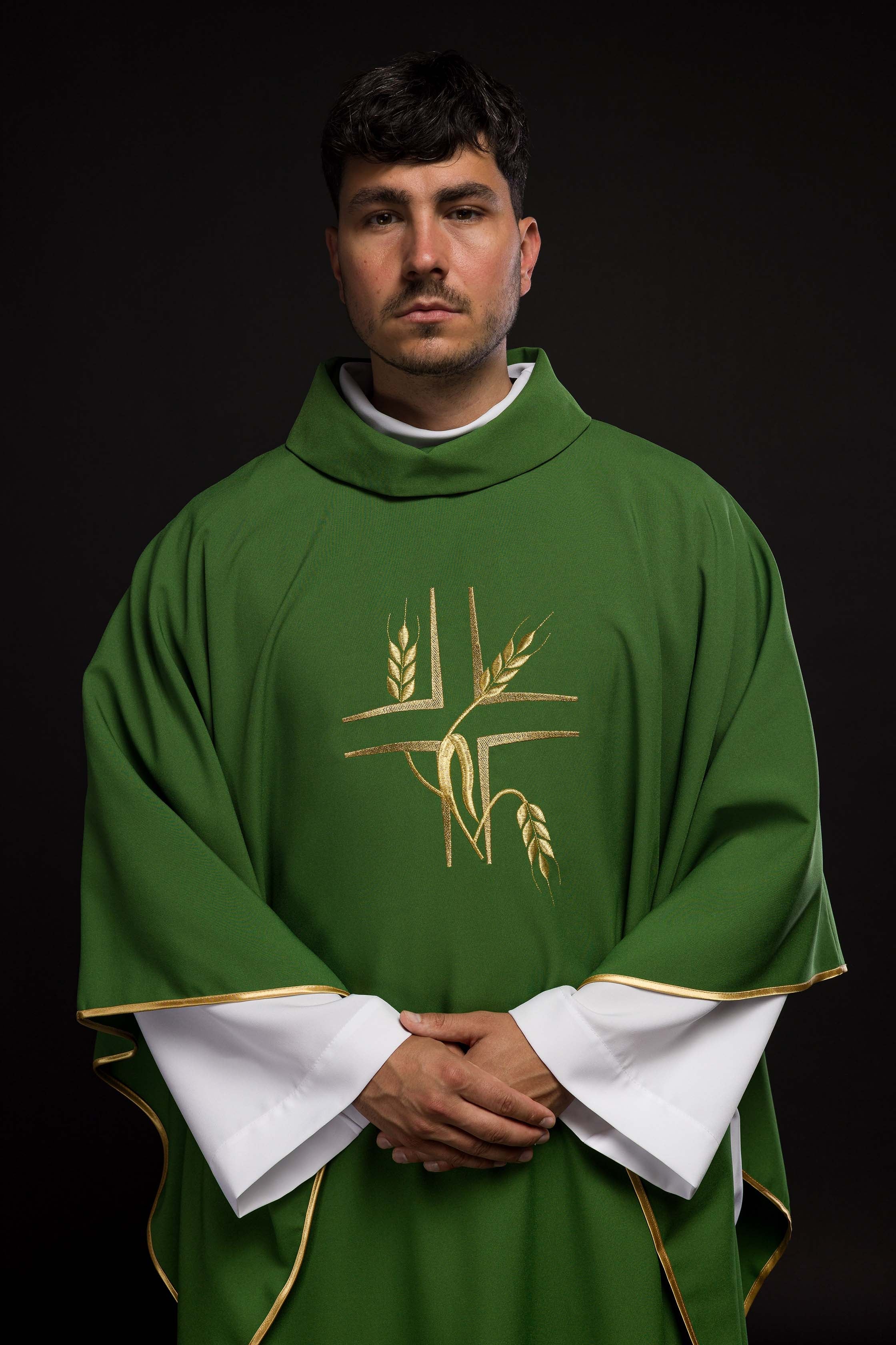 Green chasuble with embroidery of the Cross and Spikes