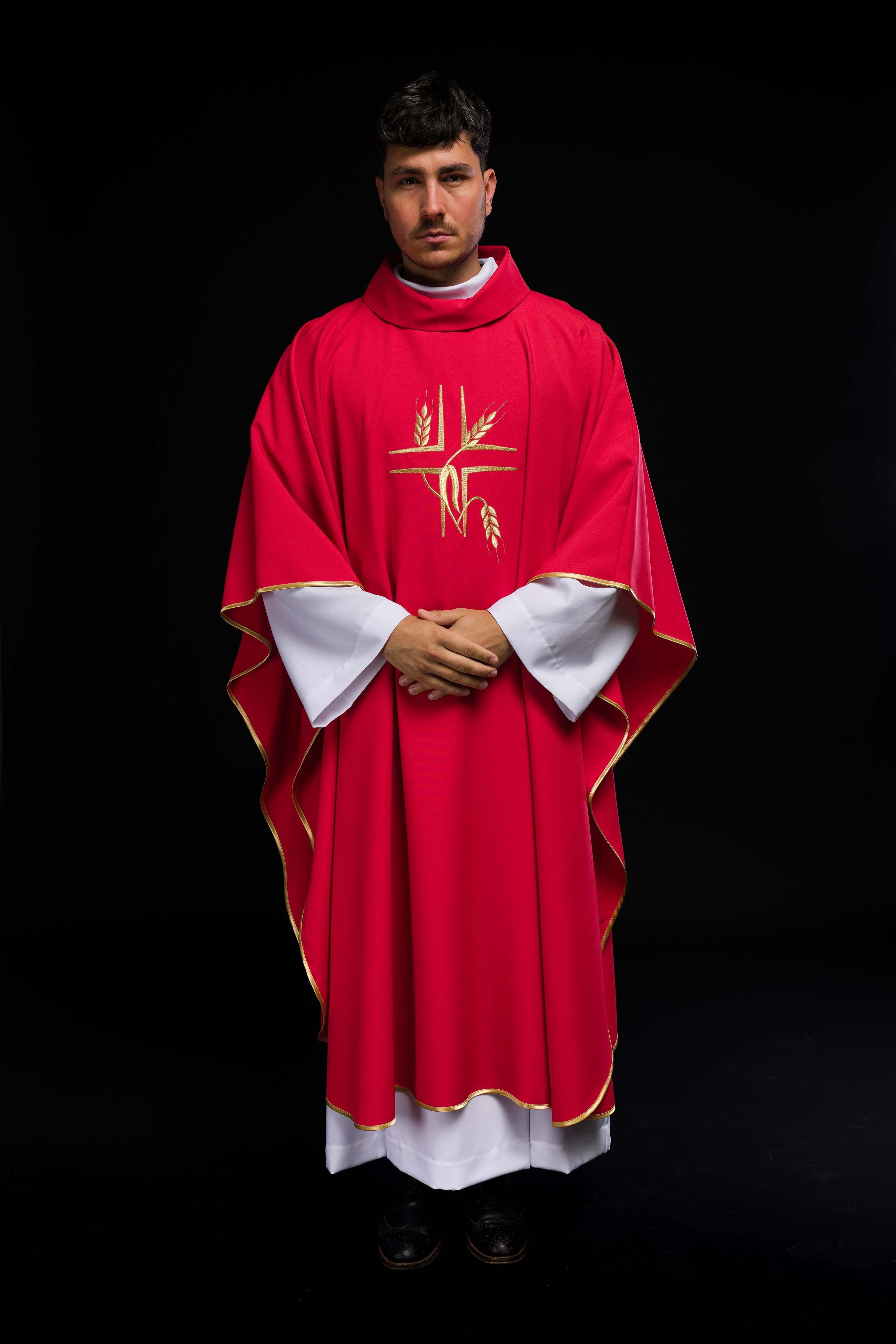 Red chasuble with embroidery of the Cross and Spikes