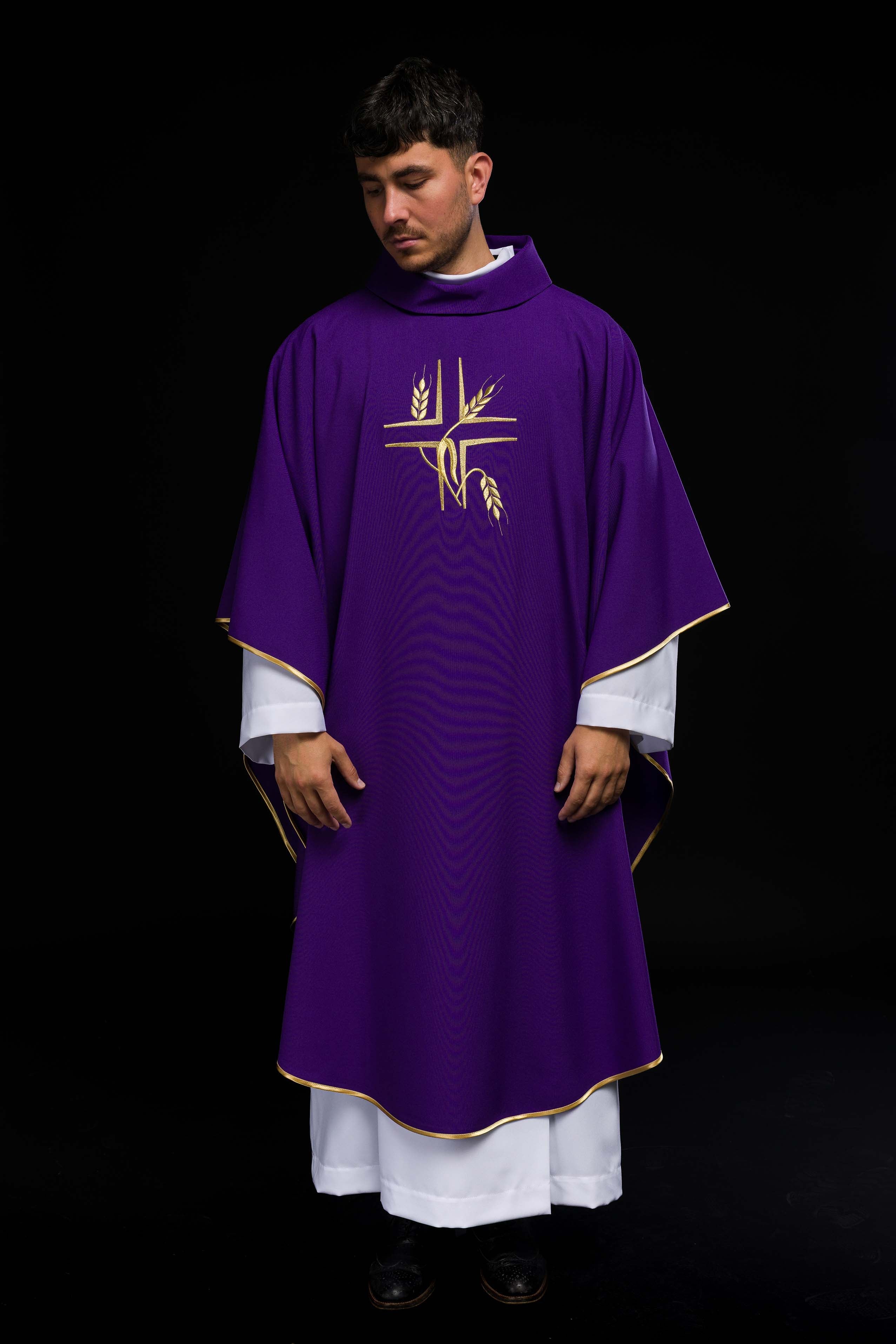 Purple chasuble with embroidery of the Cross and Spikes