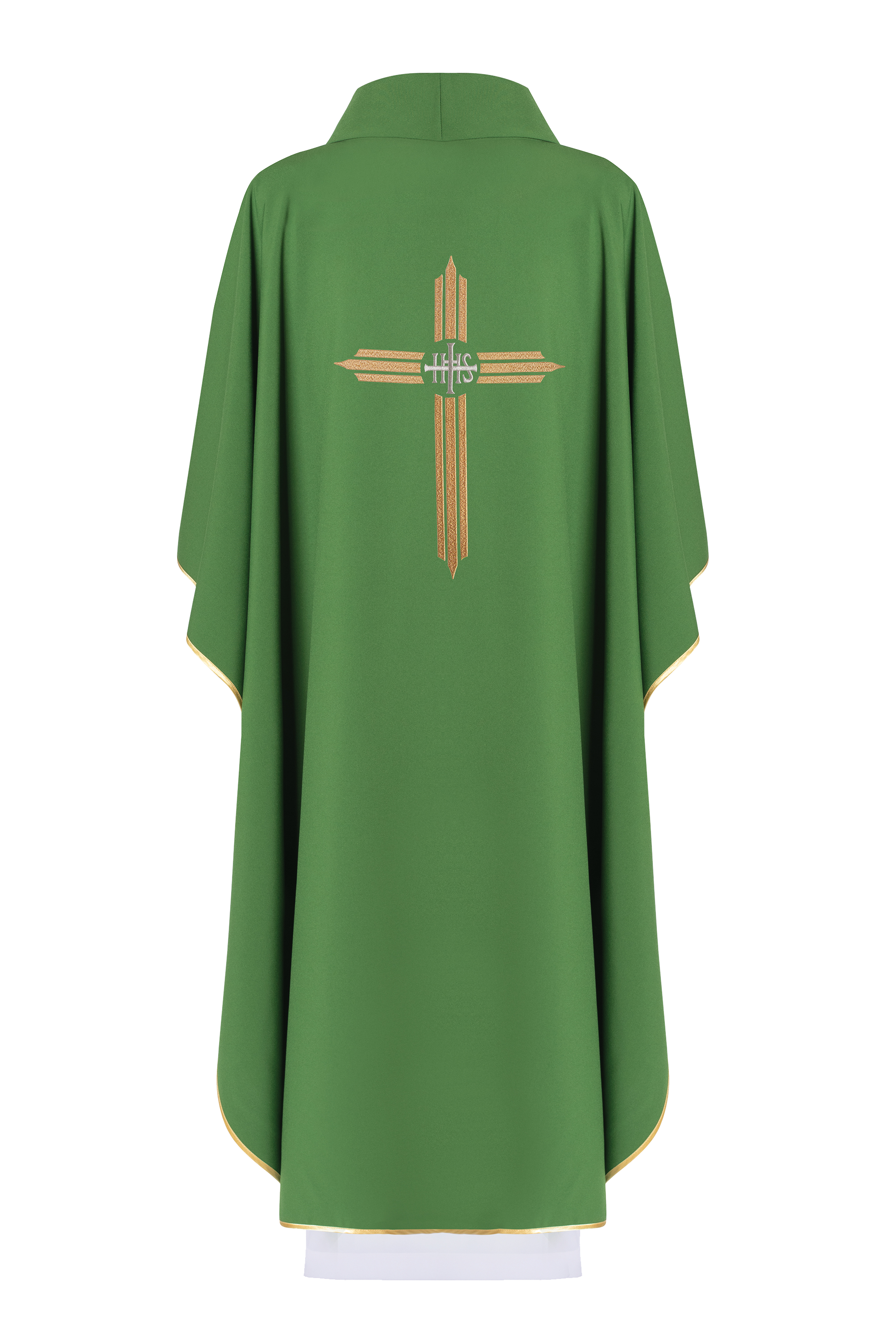 Green embroidered chasuble with IHS Cross