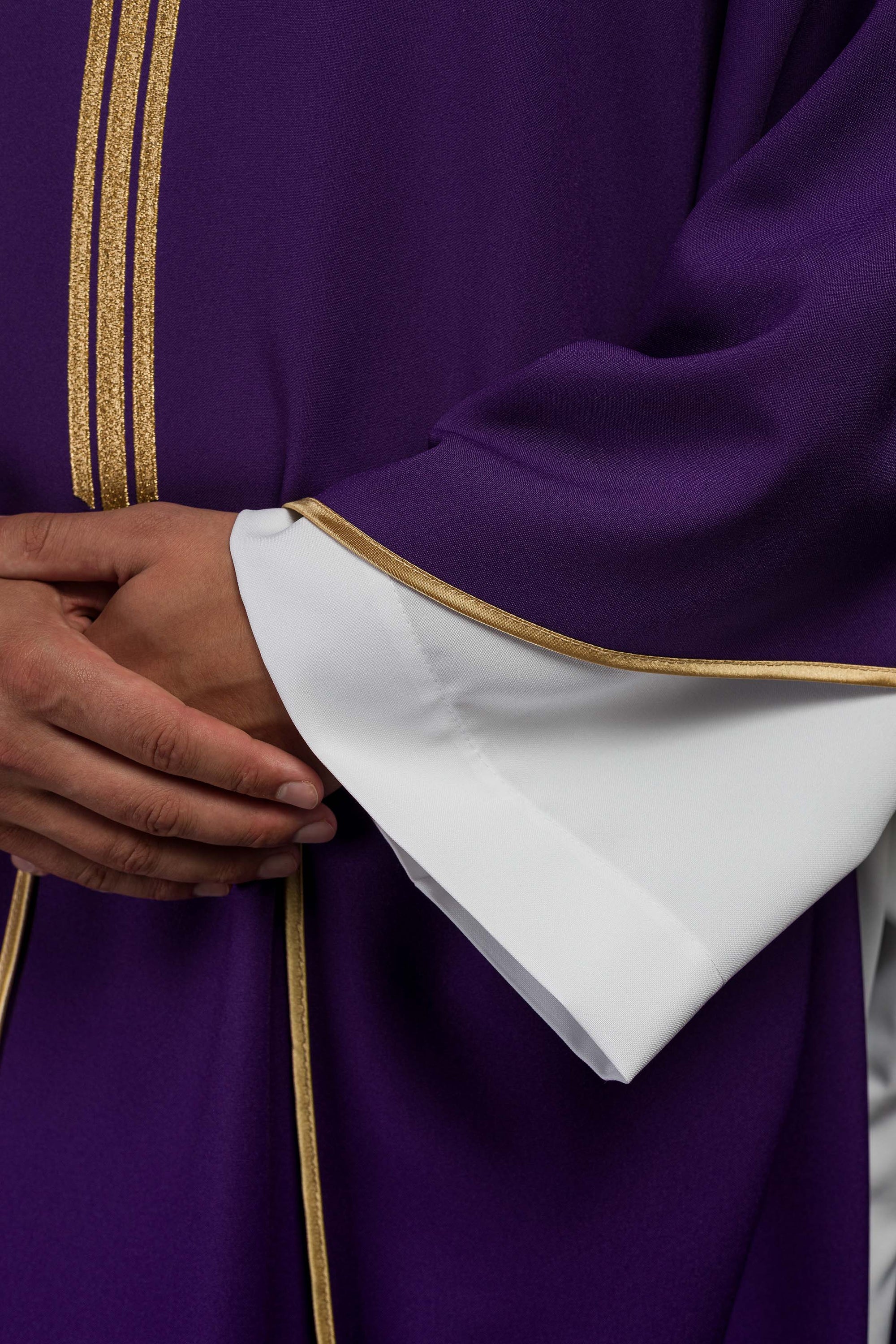 Purple embroidered chasuble with IHS Cross