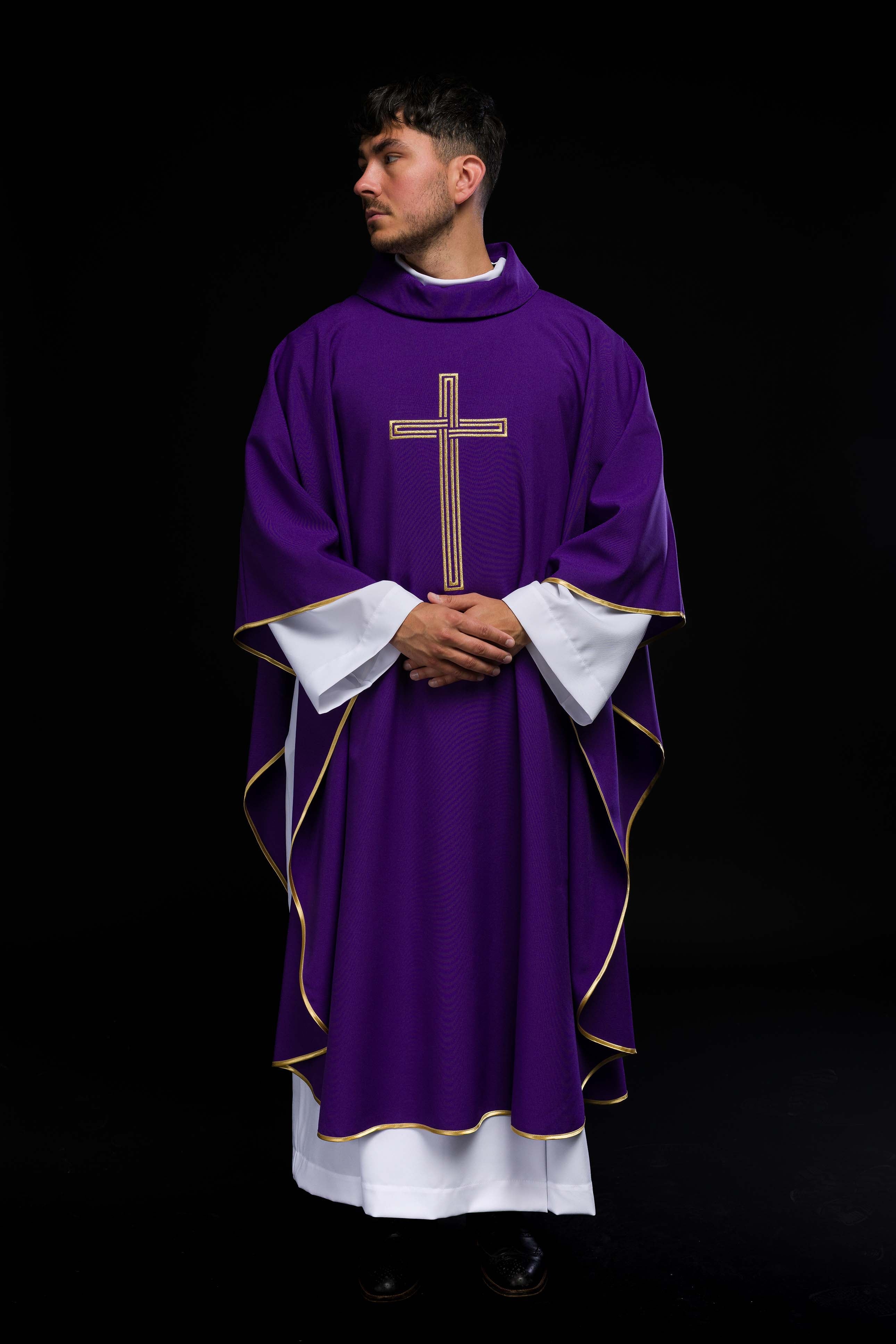Purple embroidered chasuble with Cross