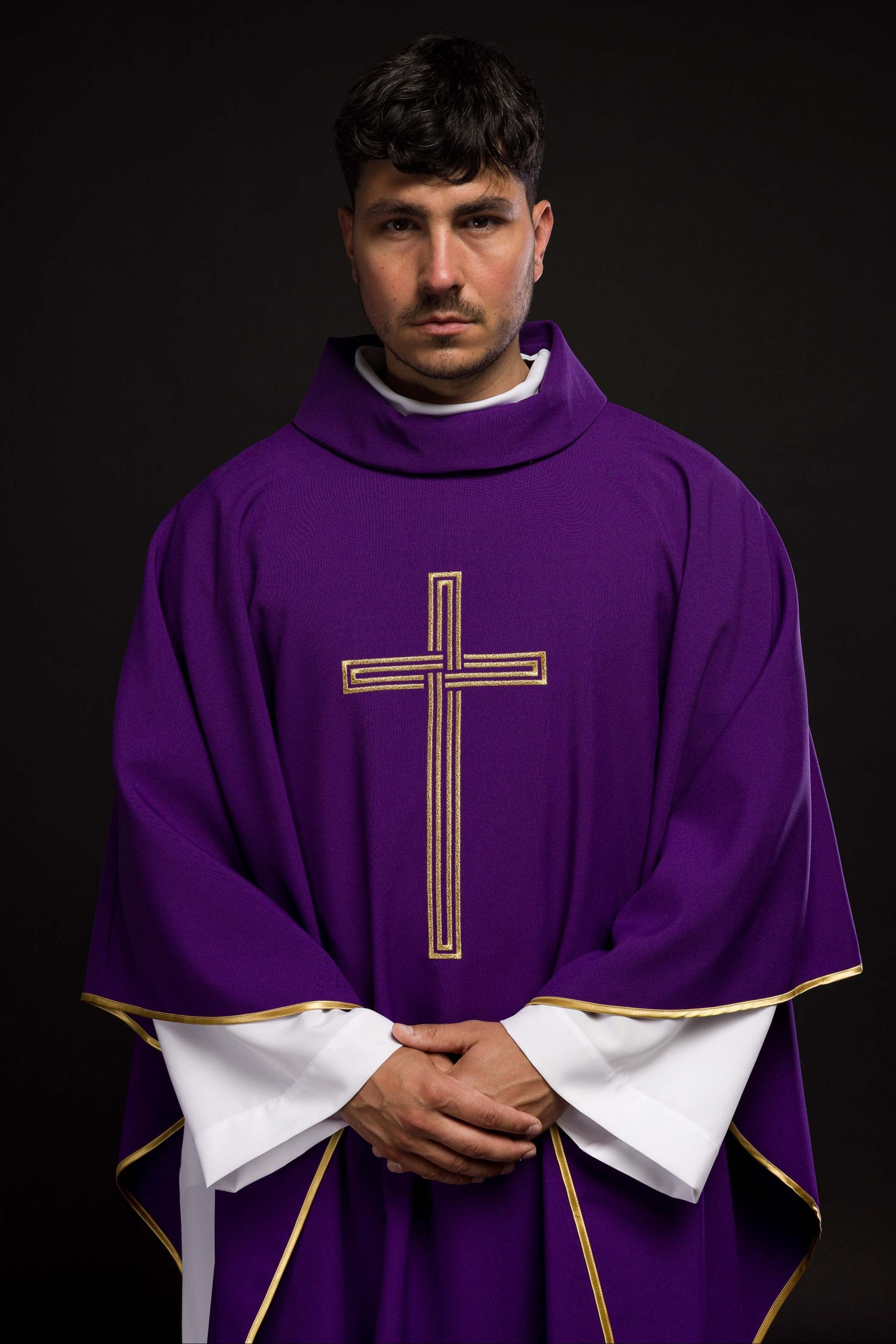 Purple embroidered chasuble with Cross