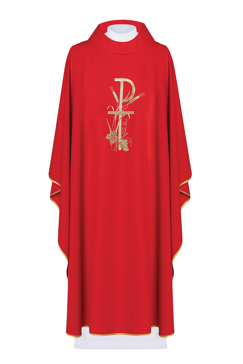 Red chasuble with gold cross embroidery