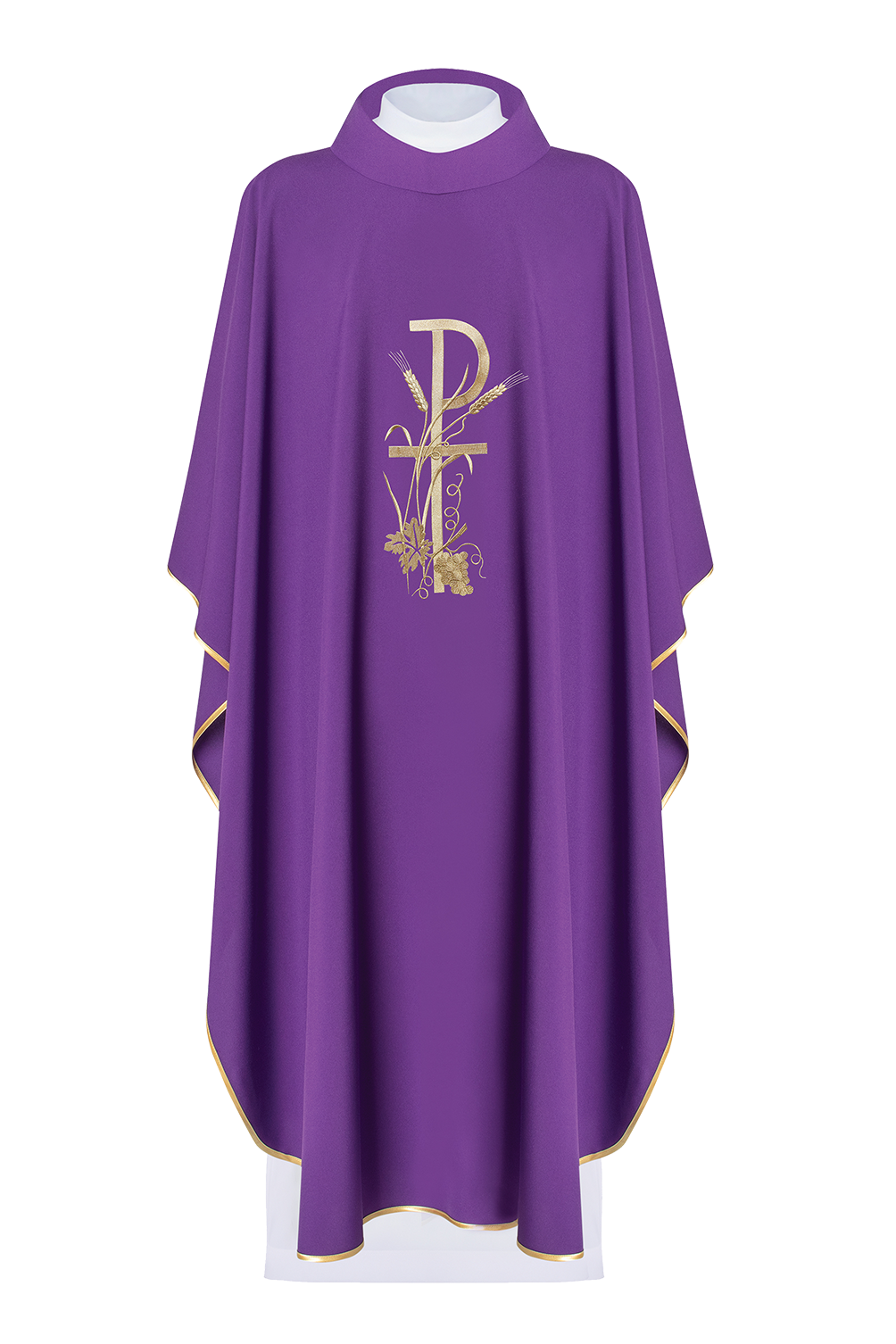 Purple chasuble with gold cross embroidery