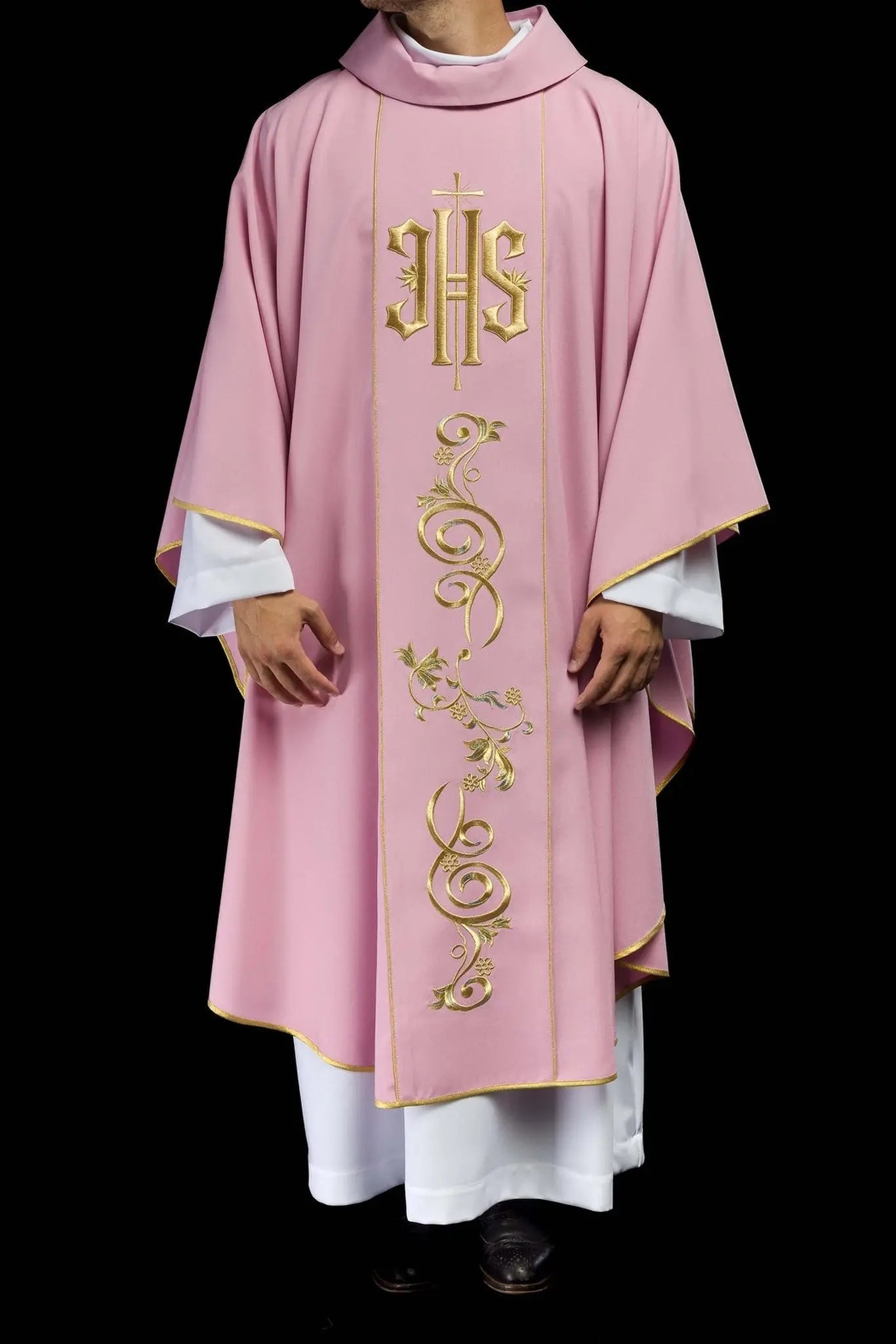 Pink IHS embroidered chasuble