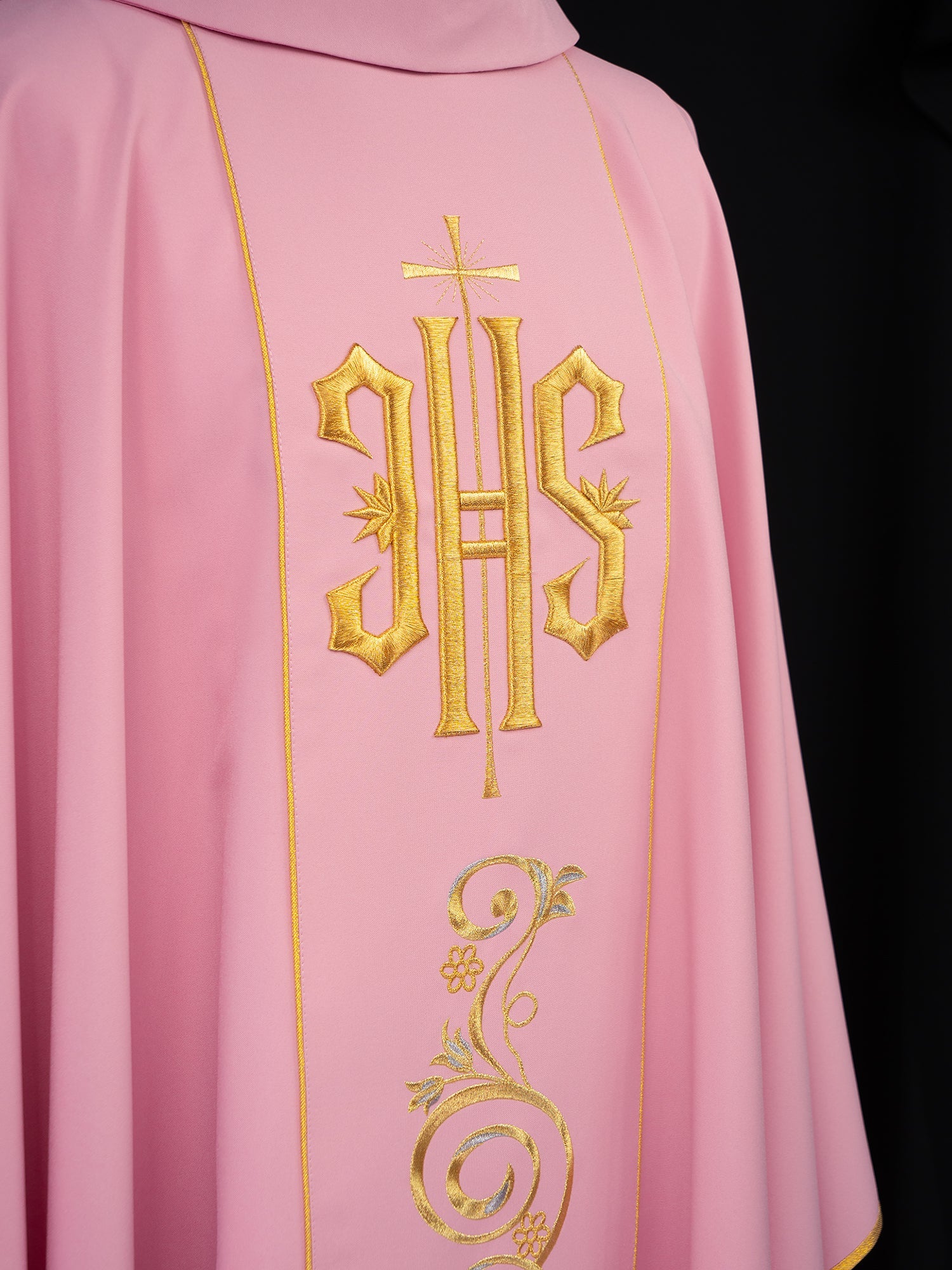 Pink IHS embroidered chasuble