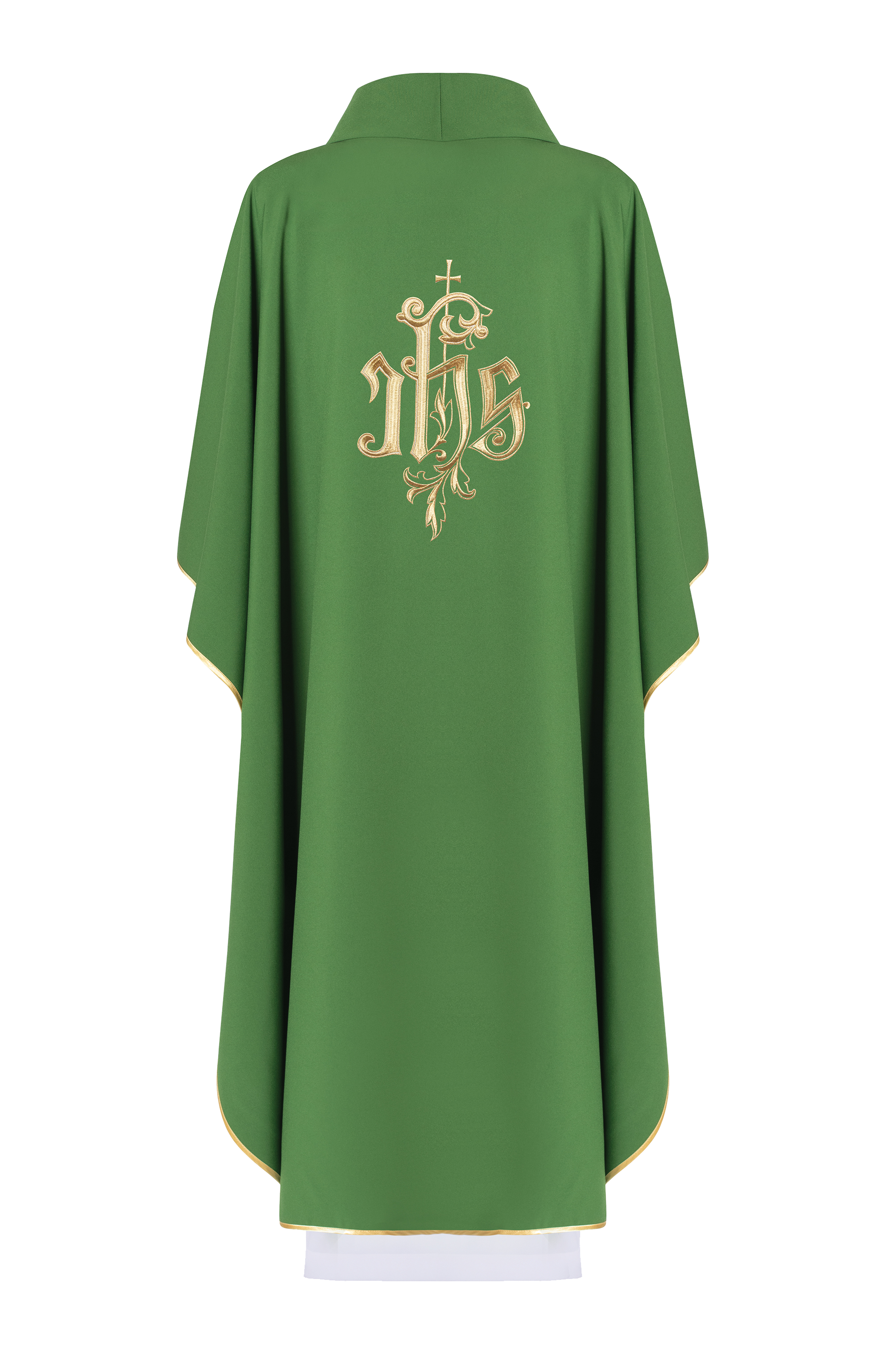 Green chasuble with gold IHS embroidery