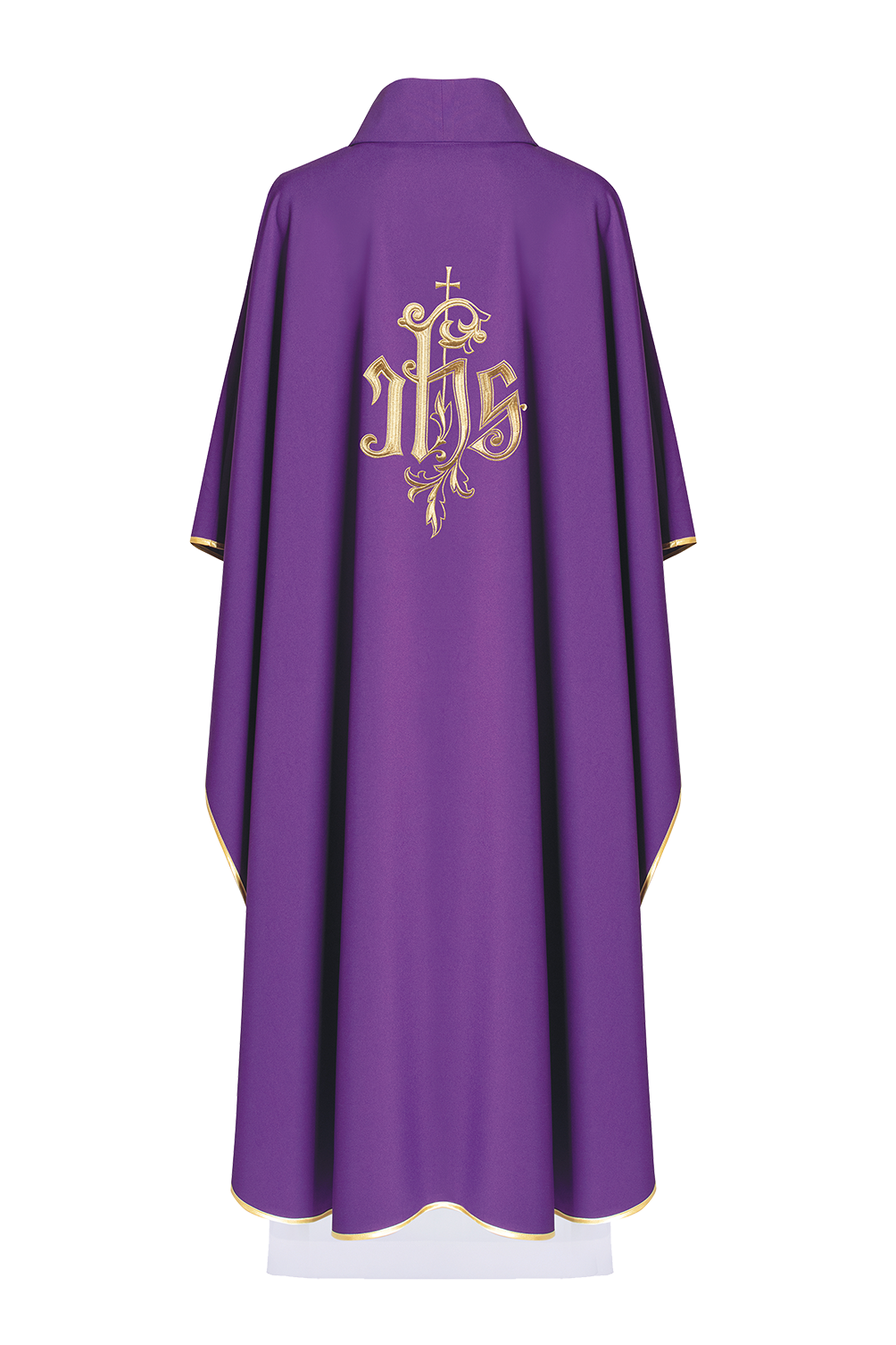 Purple chasuble with gold IHS embroidery