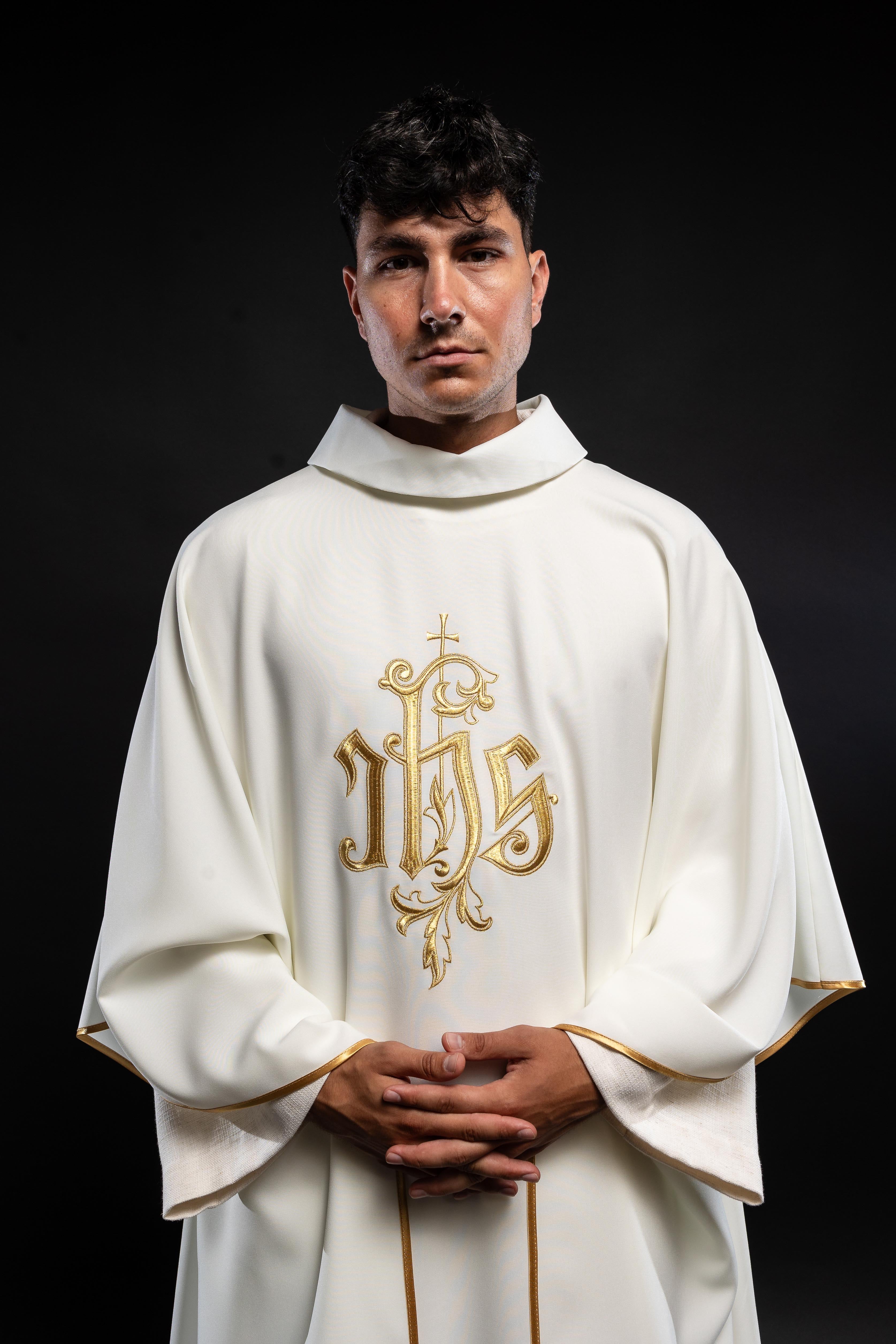 Cream chasuble with gold IHS embroidery