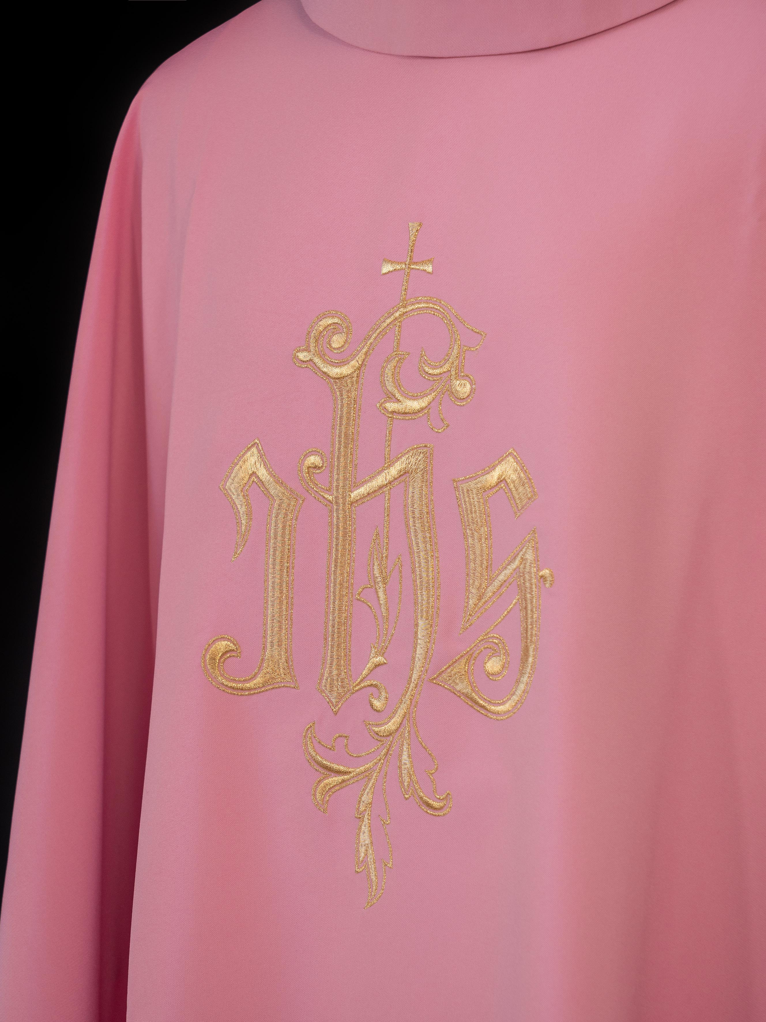 IHS embroidered chasuble in pink