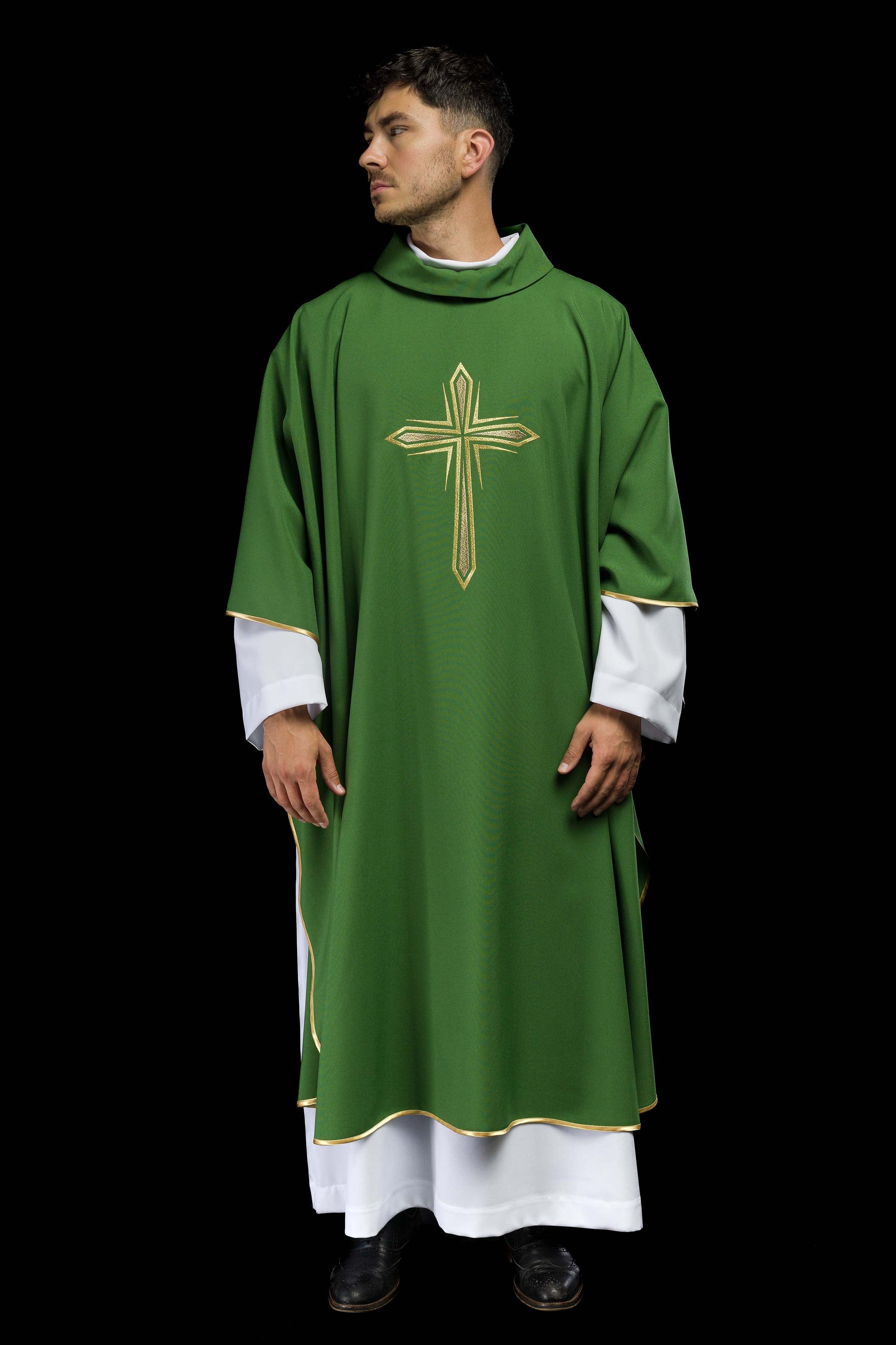 Green chasuble with embroidered cross