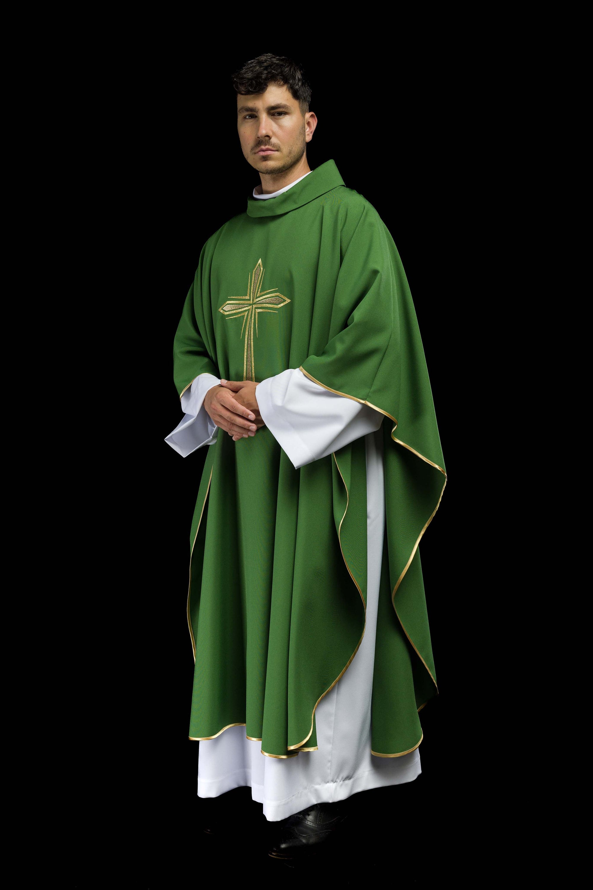 Green chasuble with embroidered cross