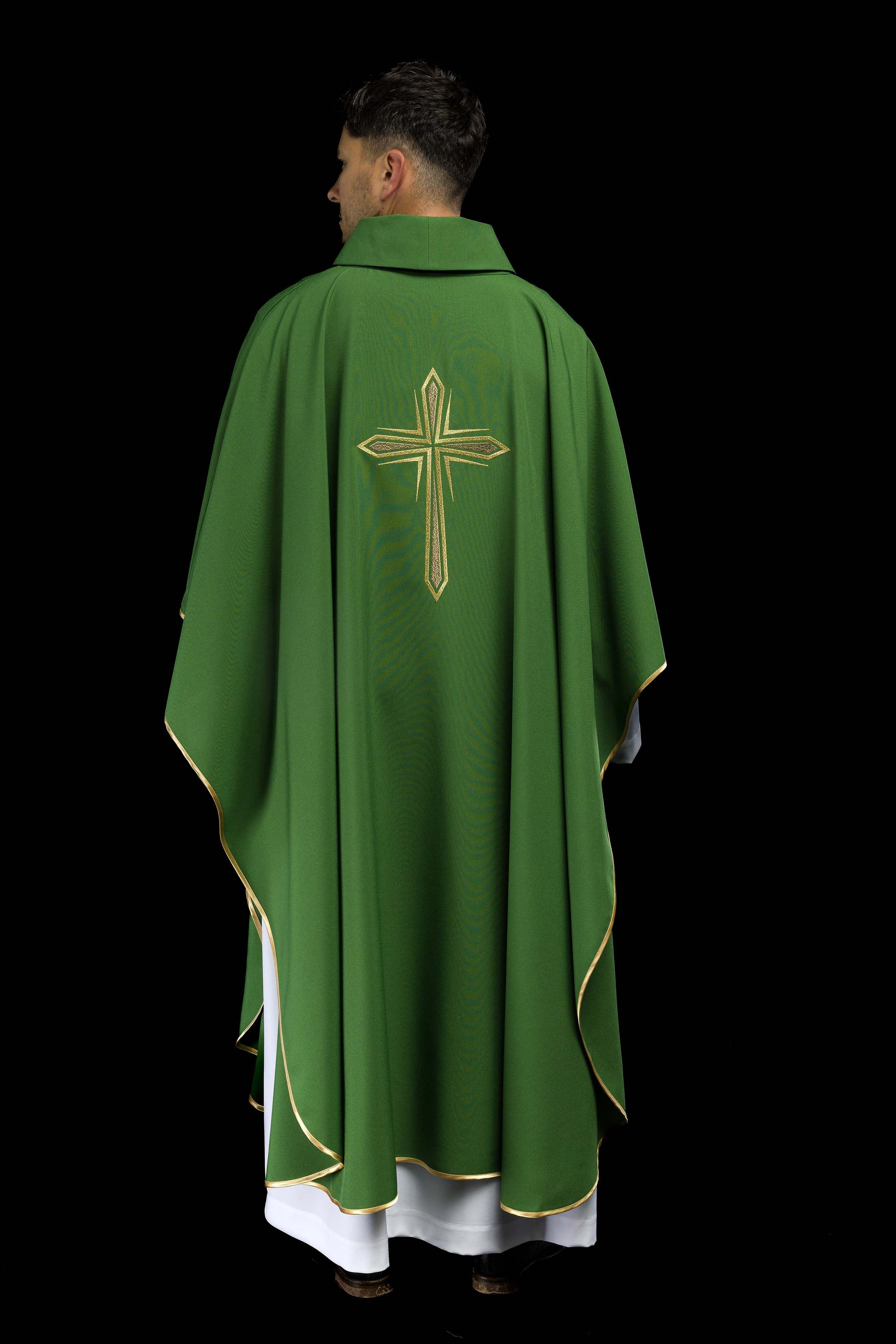 Green chasuble with embroidered cross