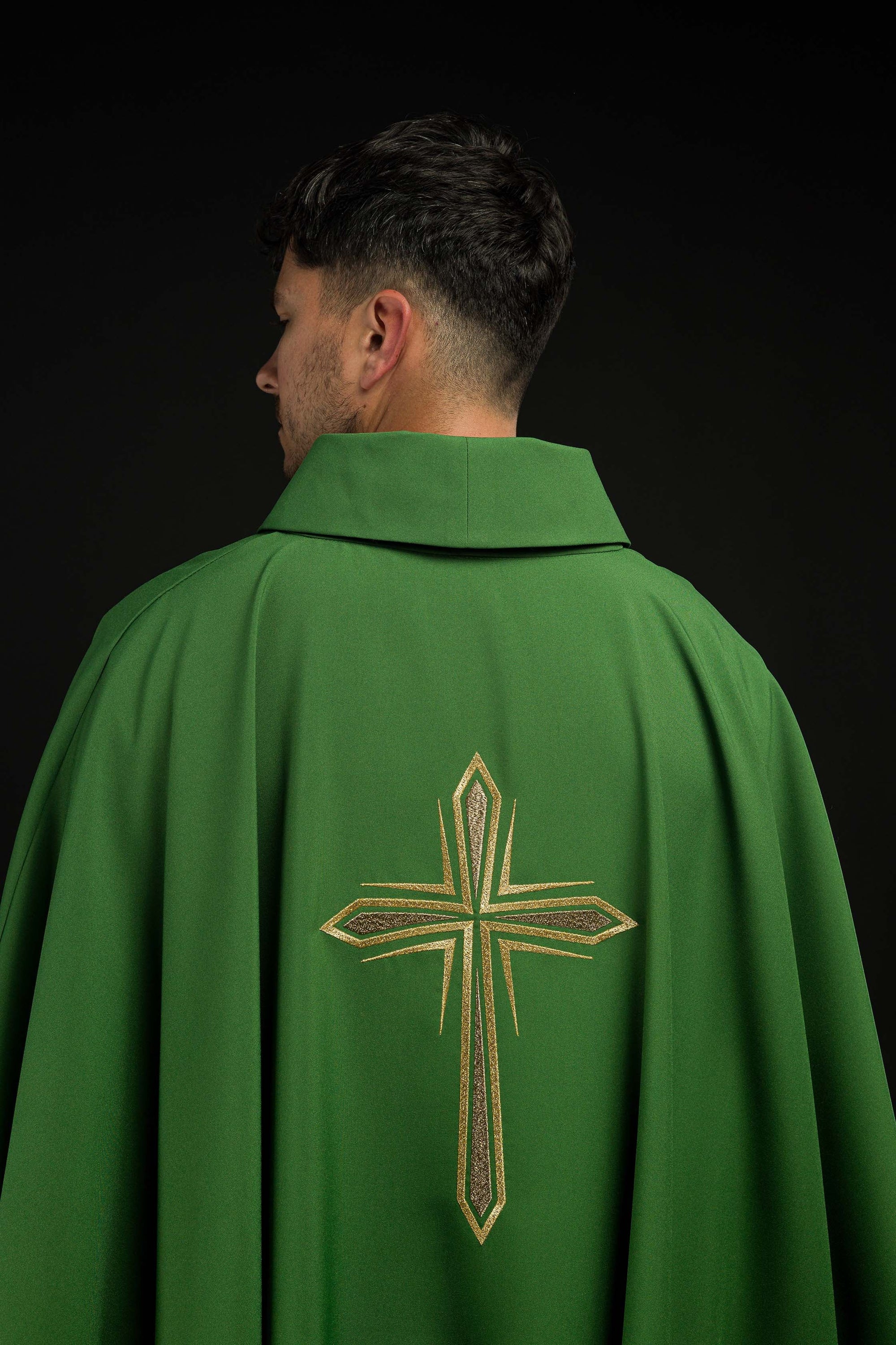 Green chasuble with embroidered cross