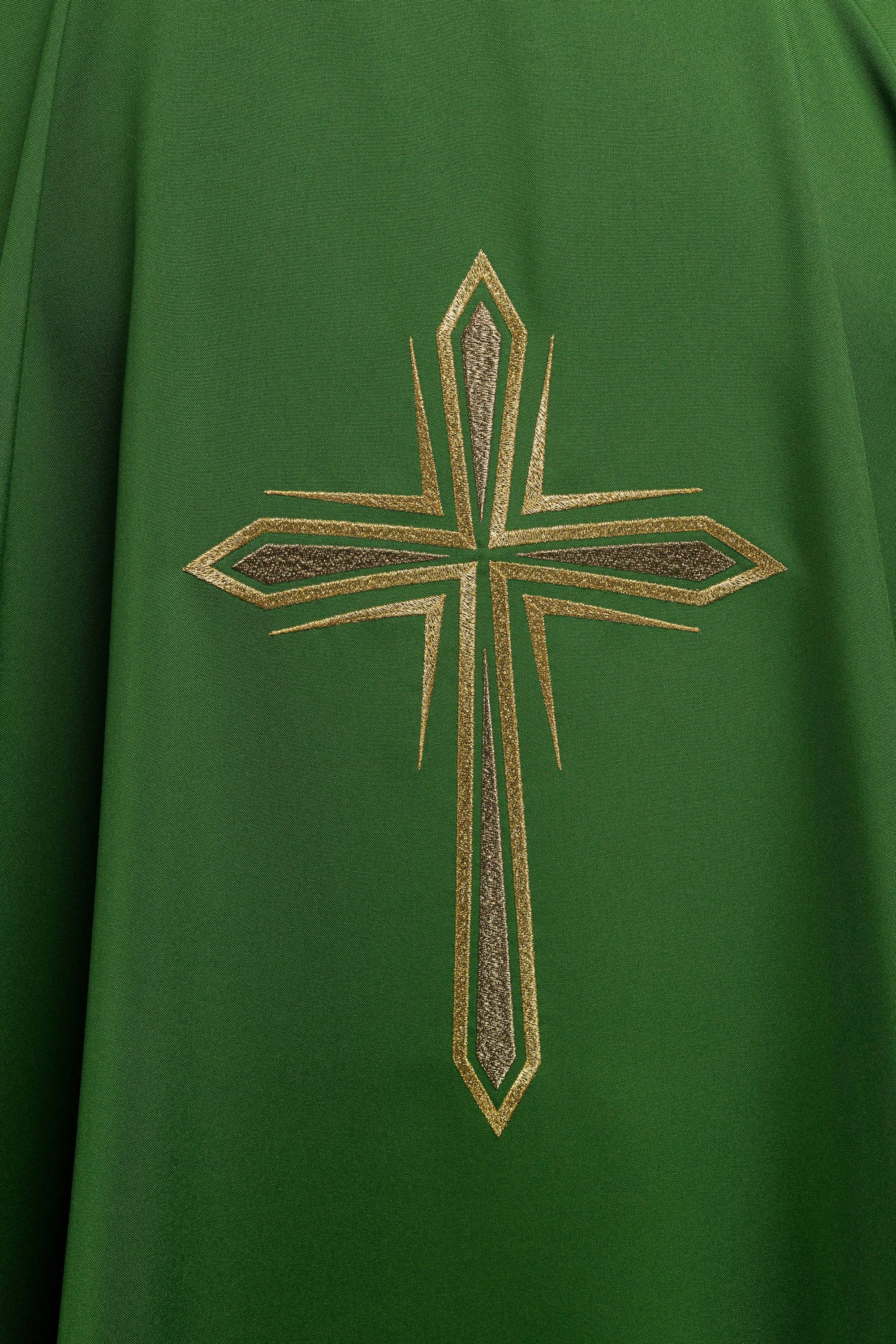 Green chasuble with embroidered cross