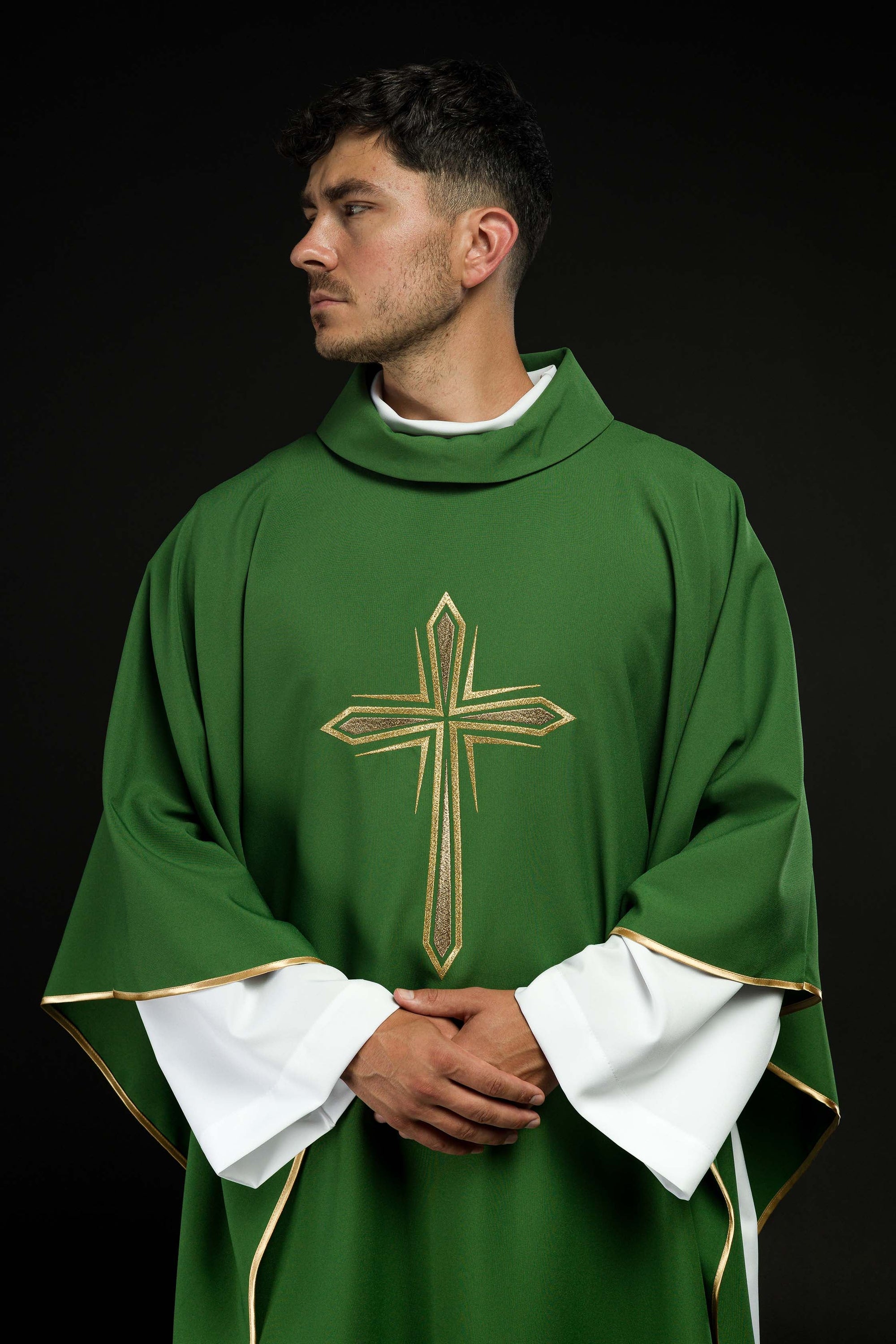 Green chasuble with embroidered cross
