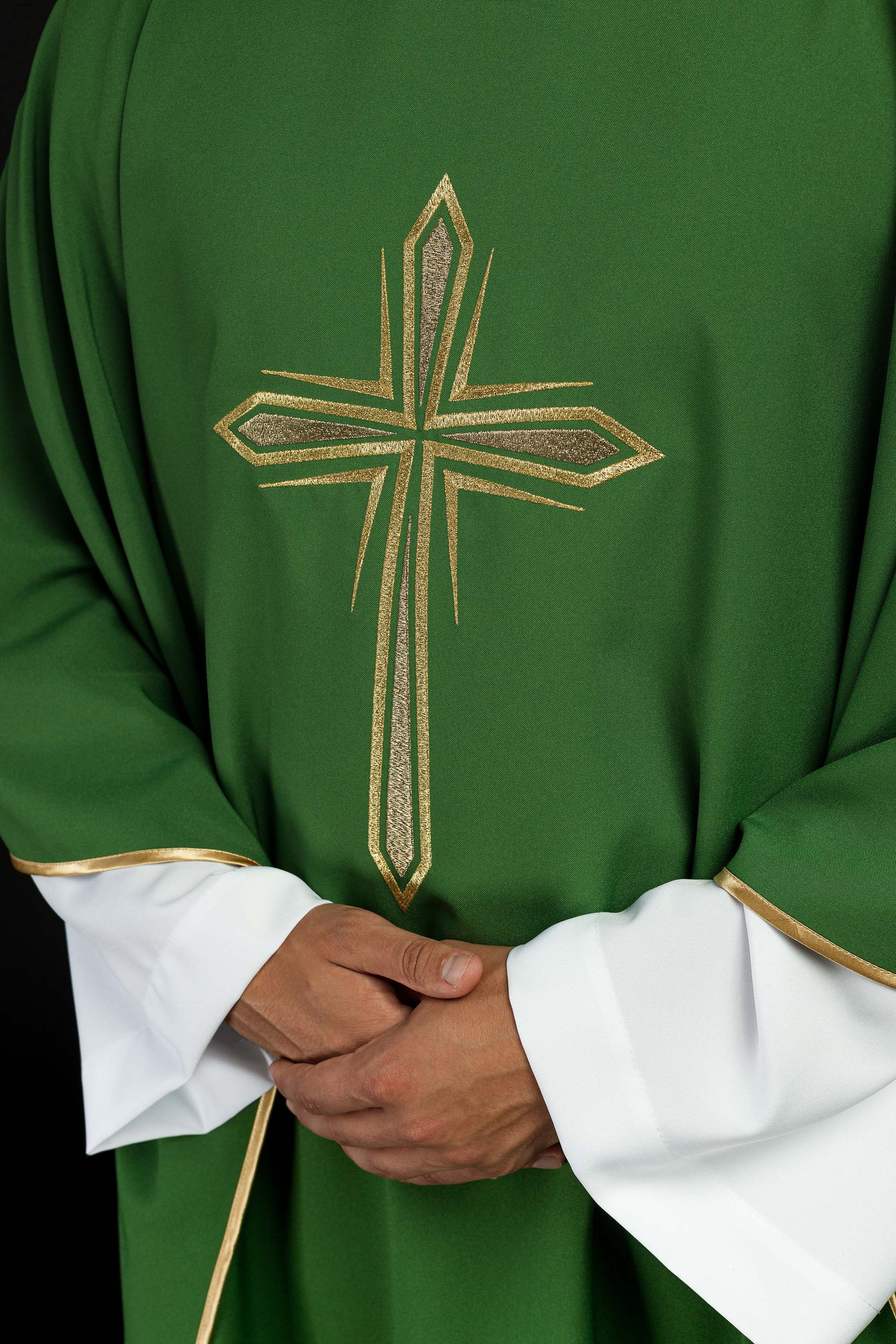 Green chasuble with embroidered cross