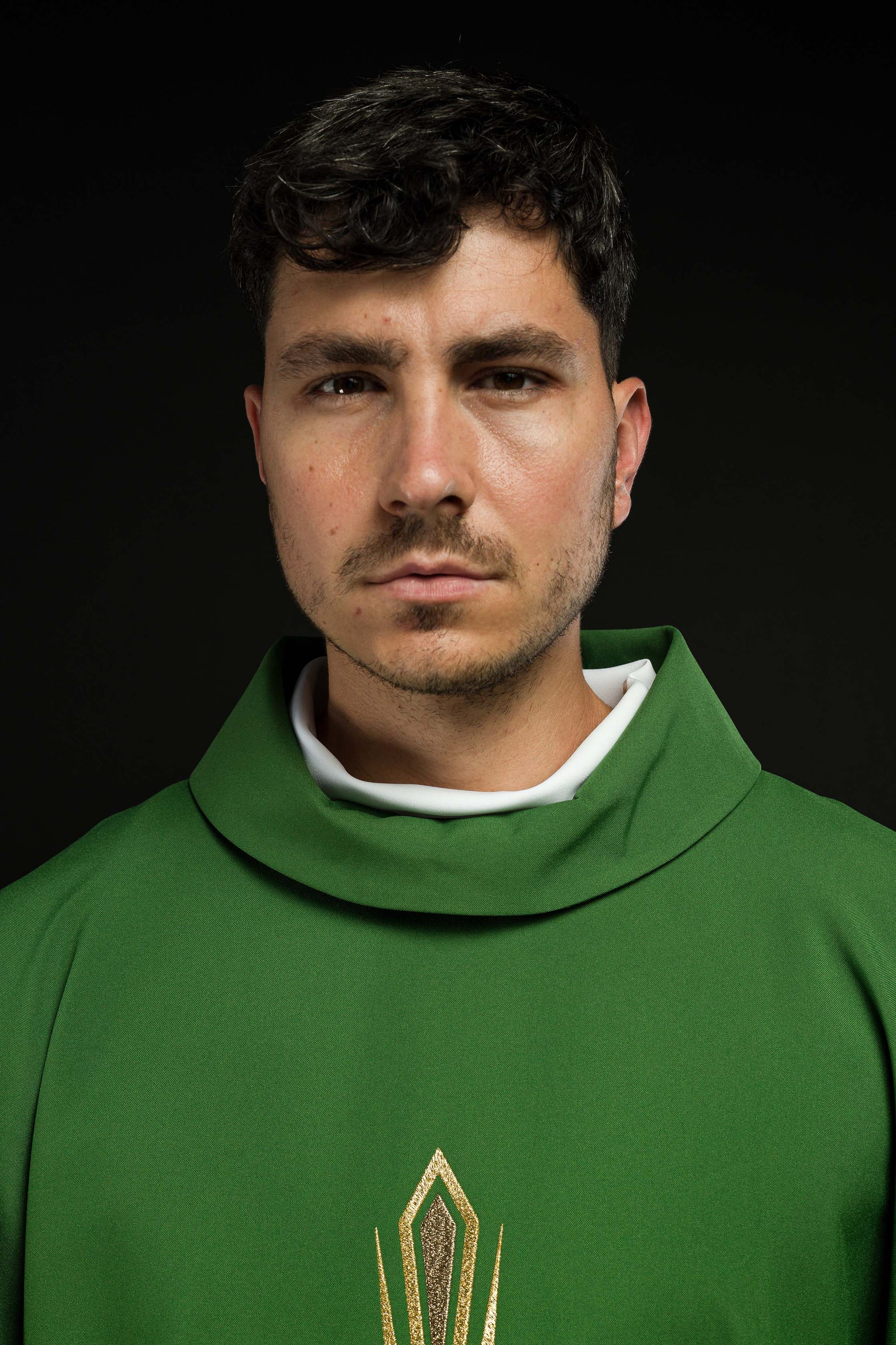 Green chasuble with embroidered cross