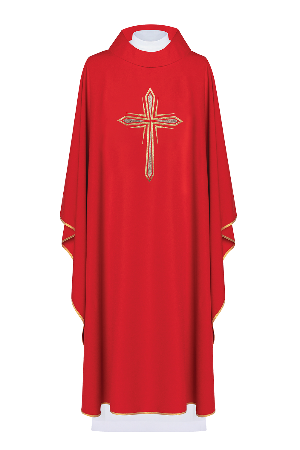 Red chasuble embroidered with cross design