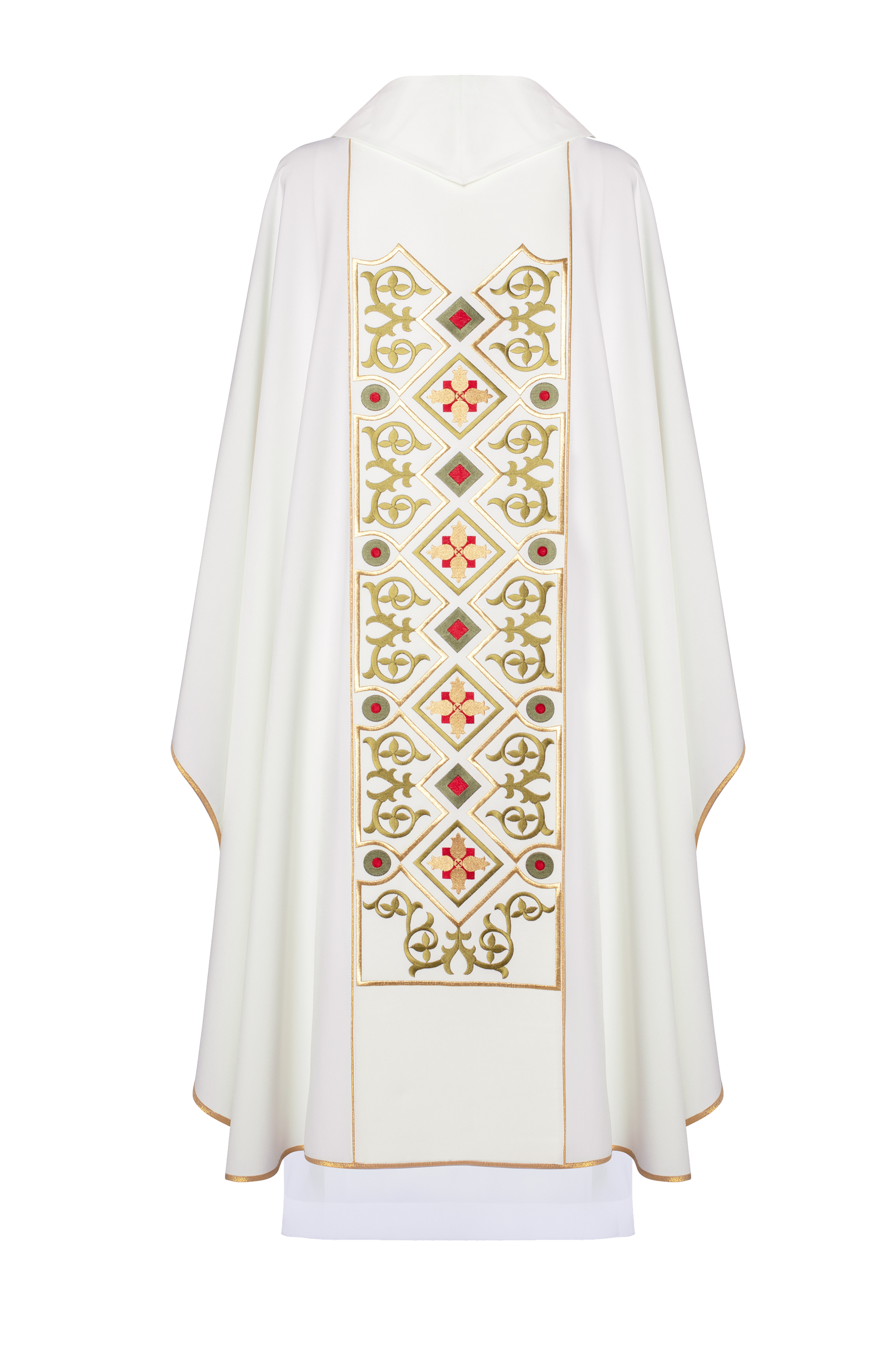 Embroidered chasuble with lambskin pattern in ecru