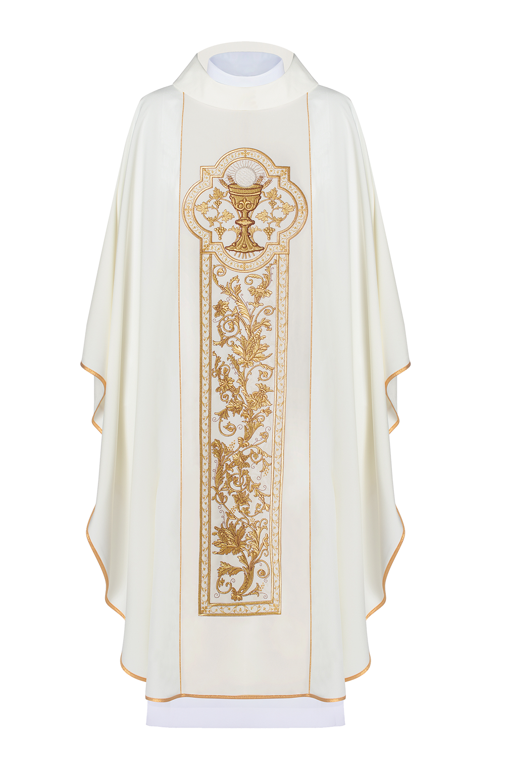 Chasuble with embroidery of the Eucharistic chalice in ecru