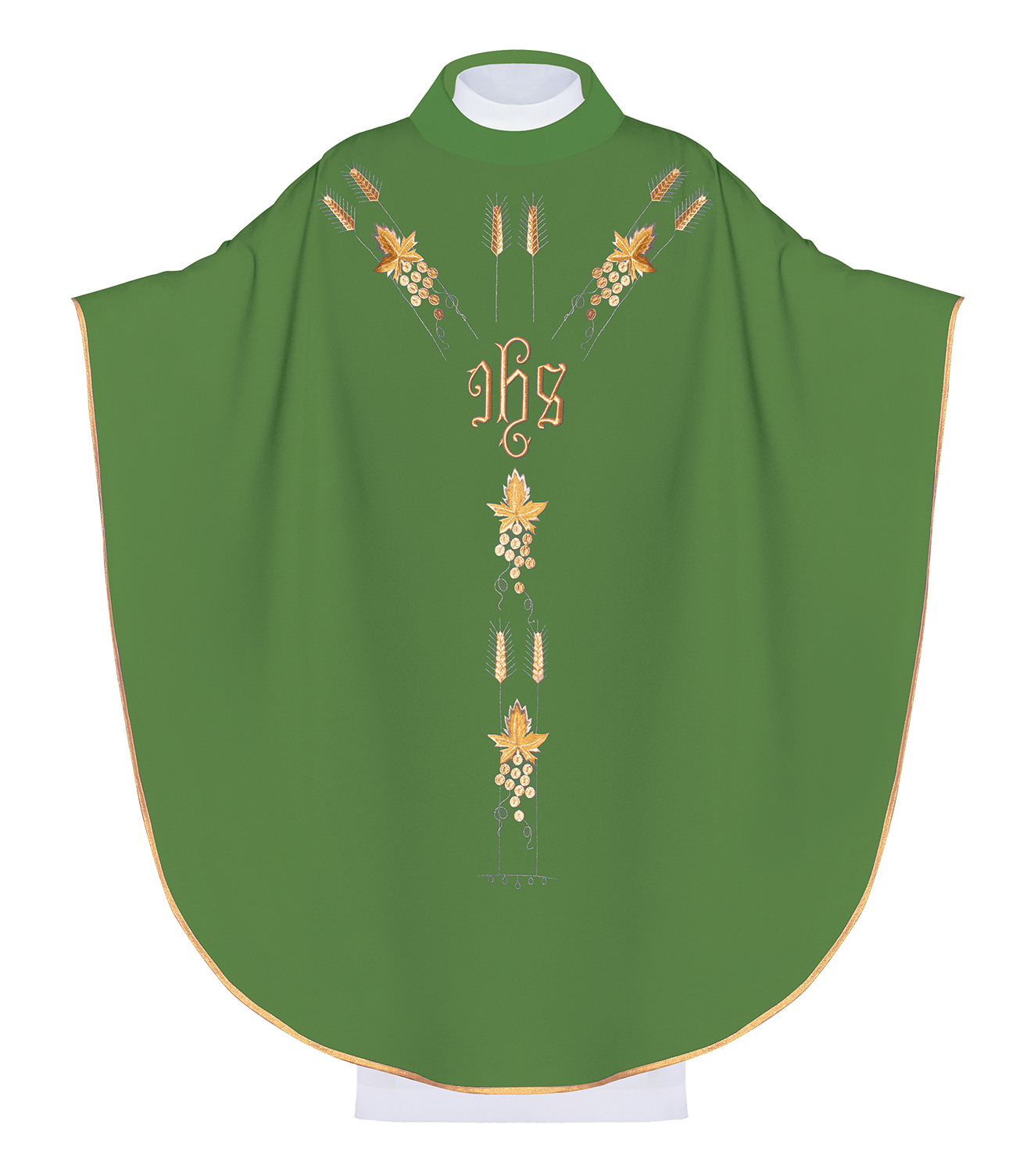 Embroidered chasuble with IHS symbol grapes Green