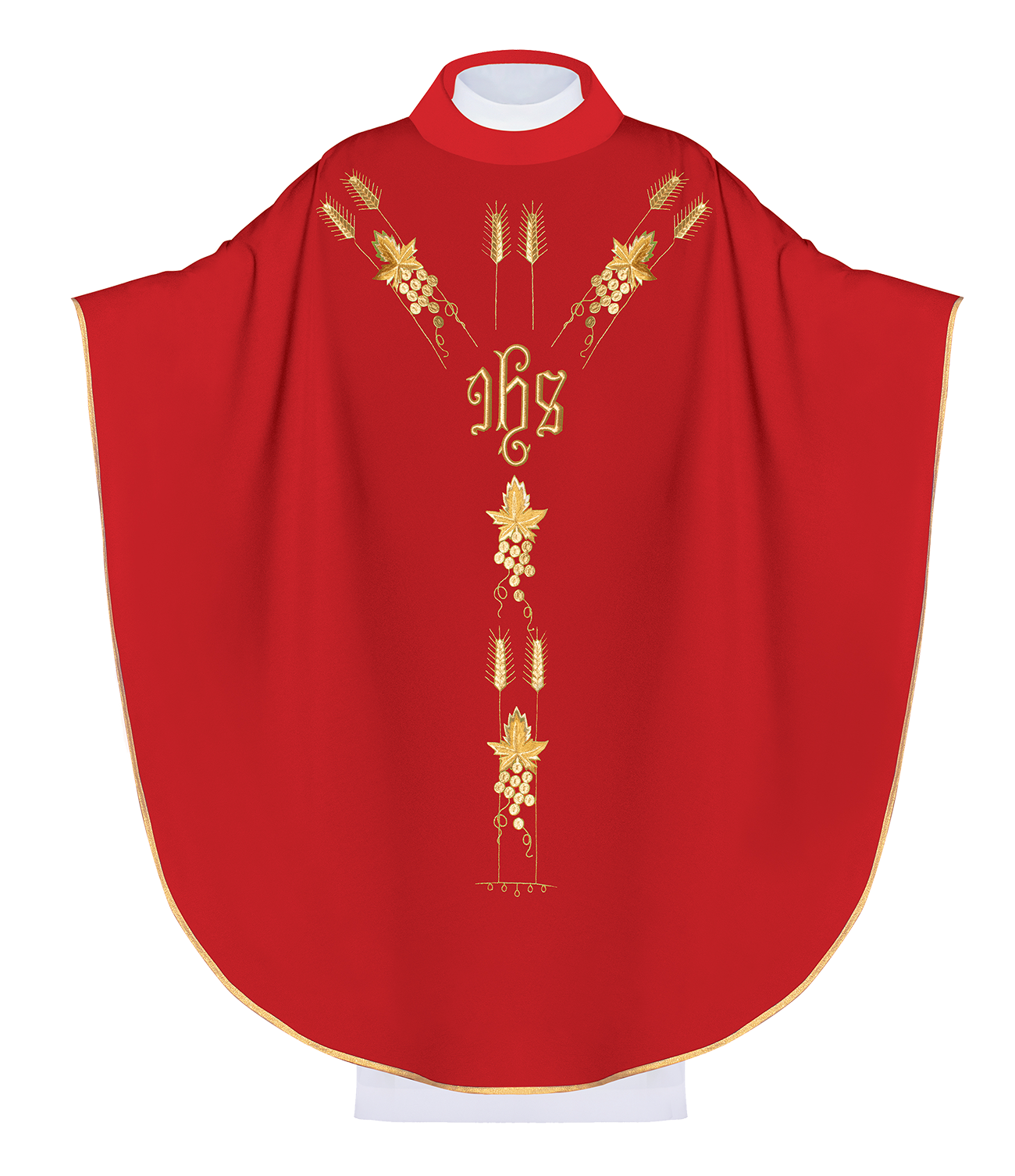 Embroidered chasuble with IHS grape symbol Red