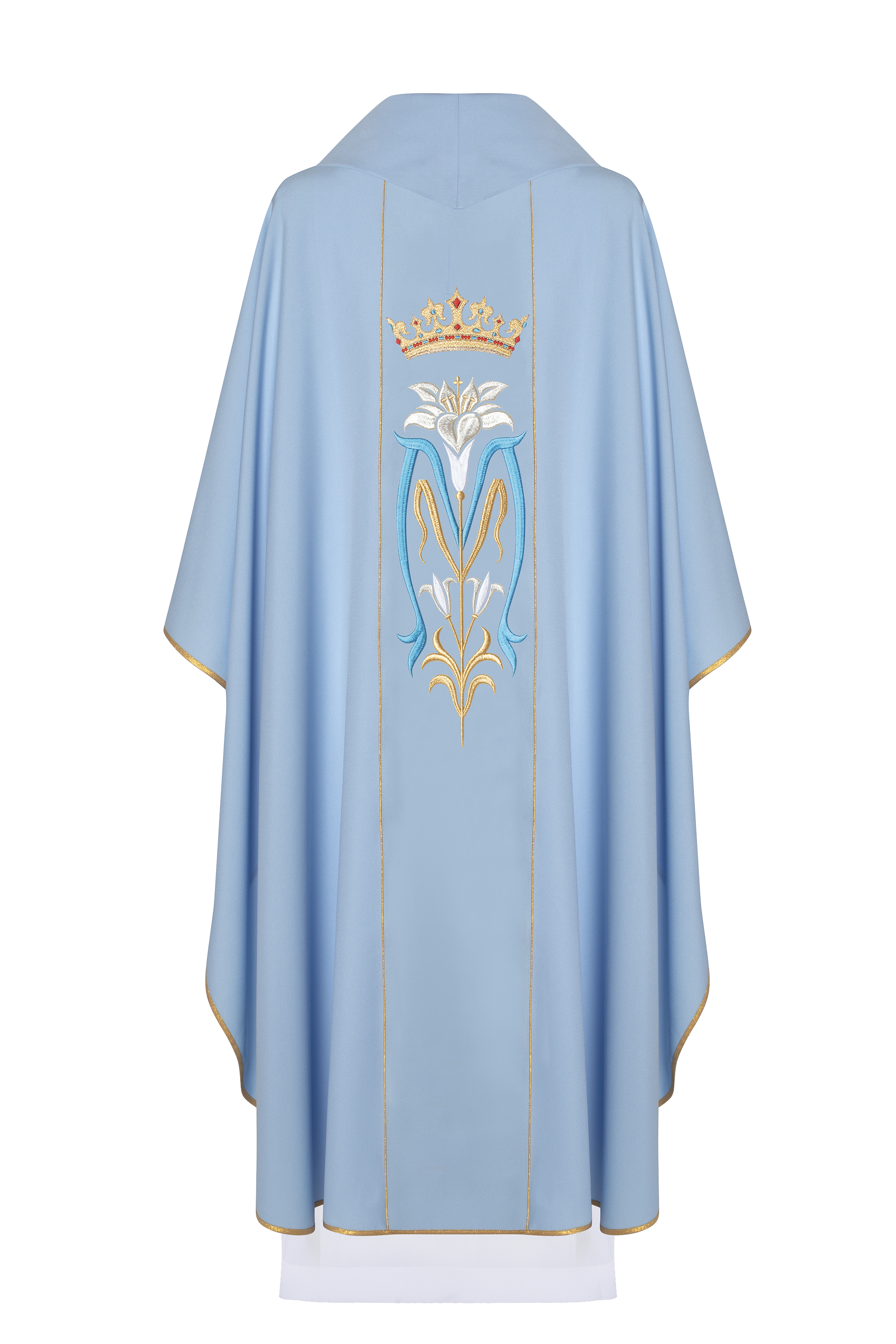 Marian liturgical chasuble embroidered with crown Blue