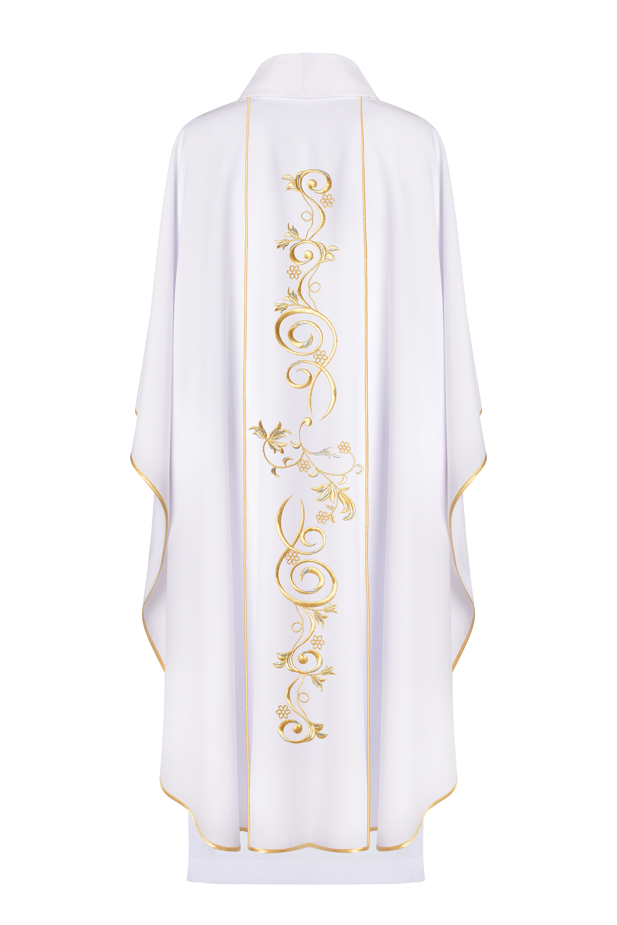 Marian liturgical chasuble with embroidered belt in white