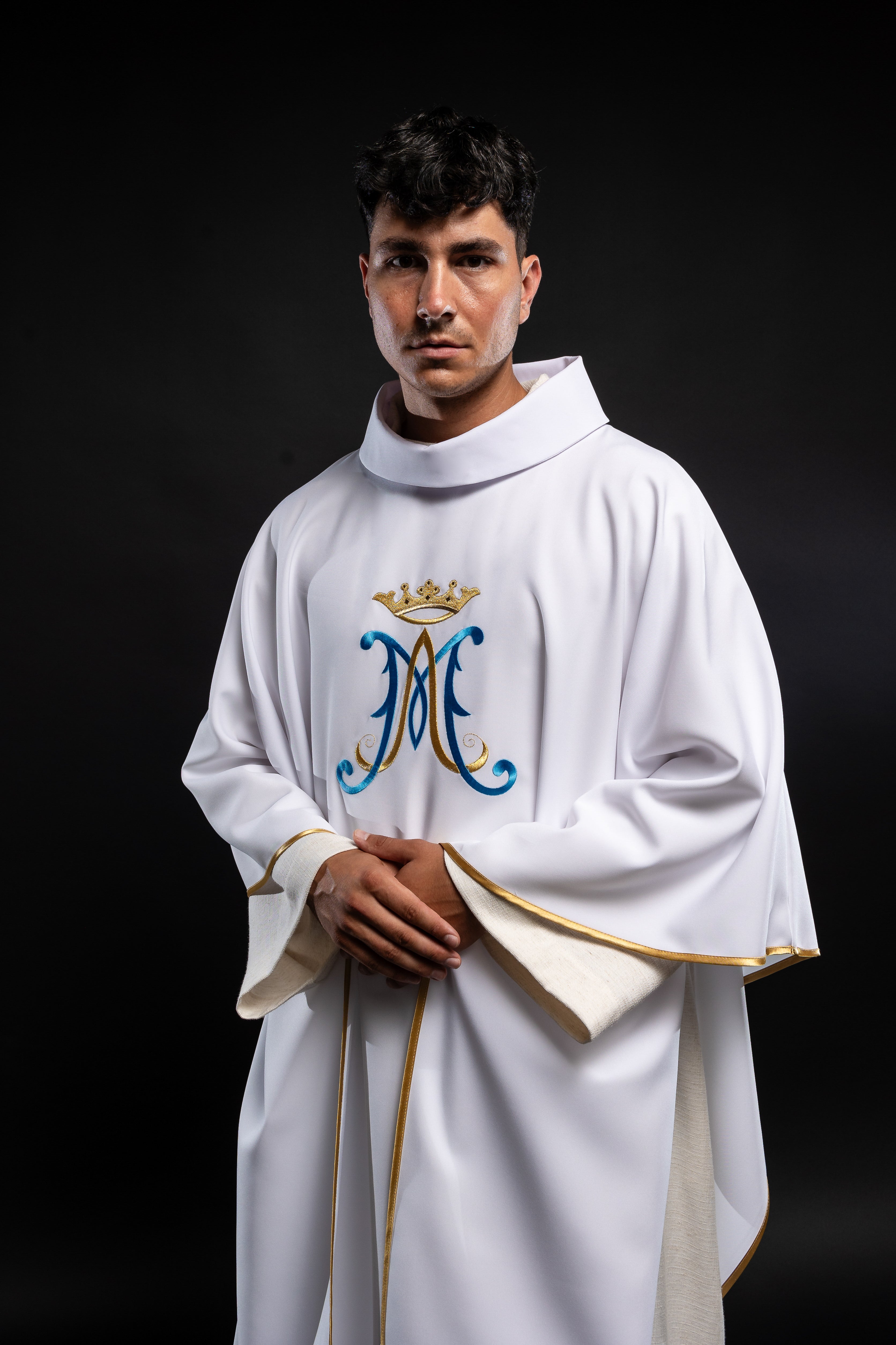 White chasuble embroidered with Marian motif