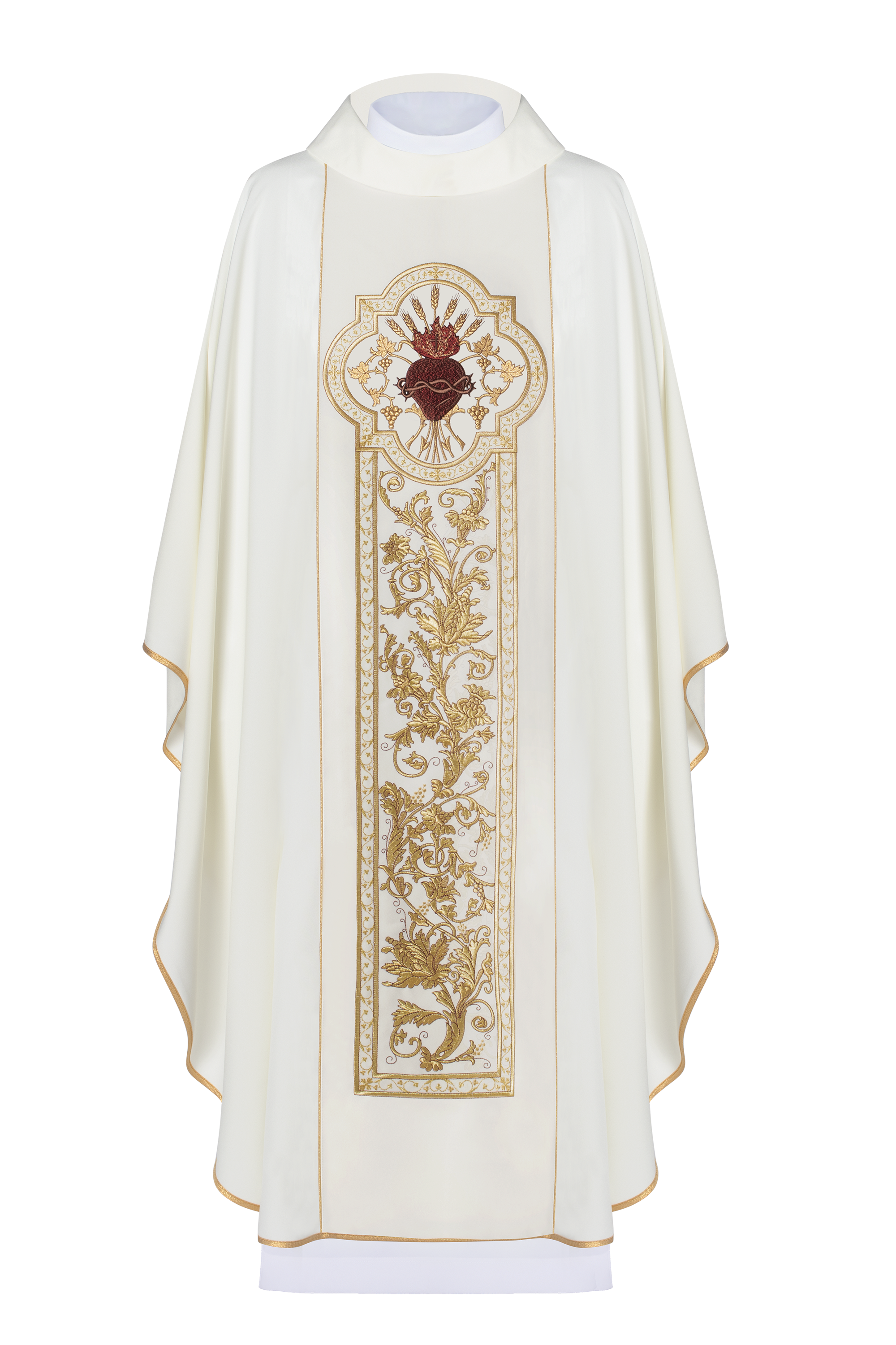 Chasuble richly embroidered with the symbol of the Heart of Jesus and PAX - Ecru