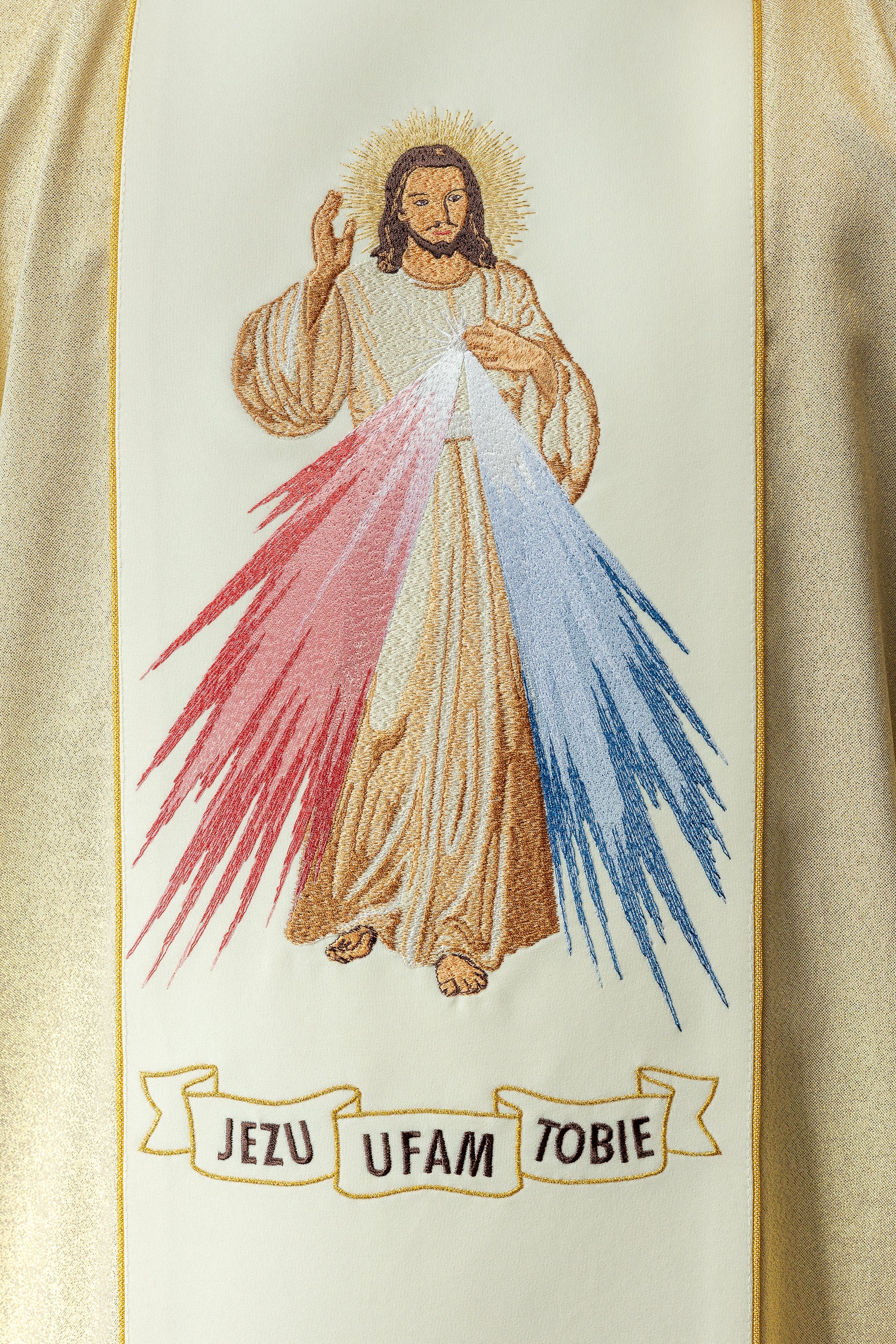 Embroidered chasuble of Jesus the Merciful and IHS in gold