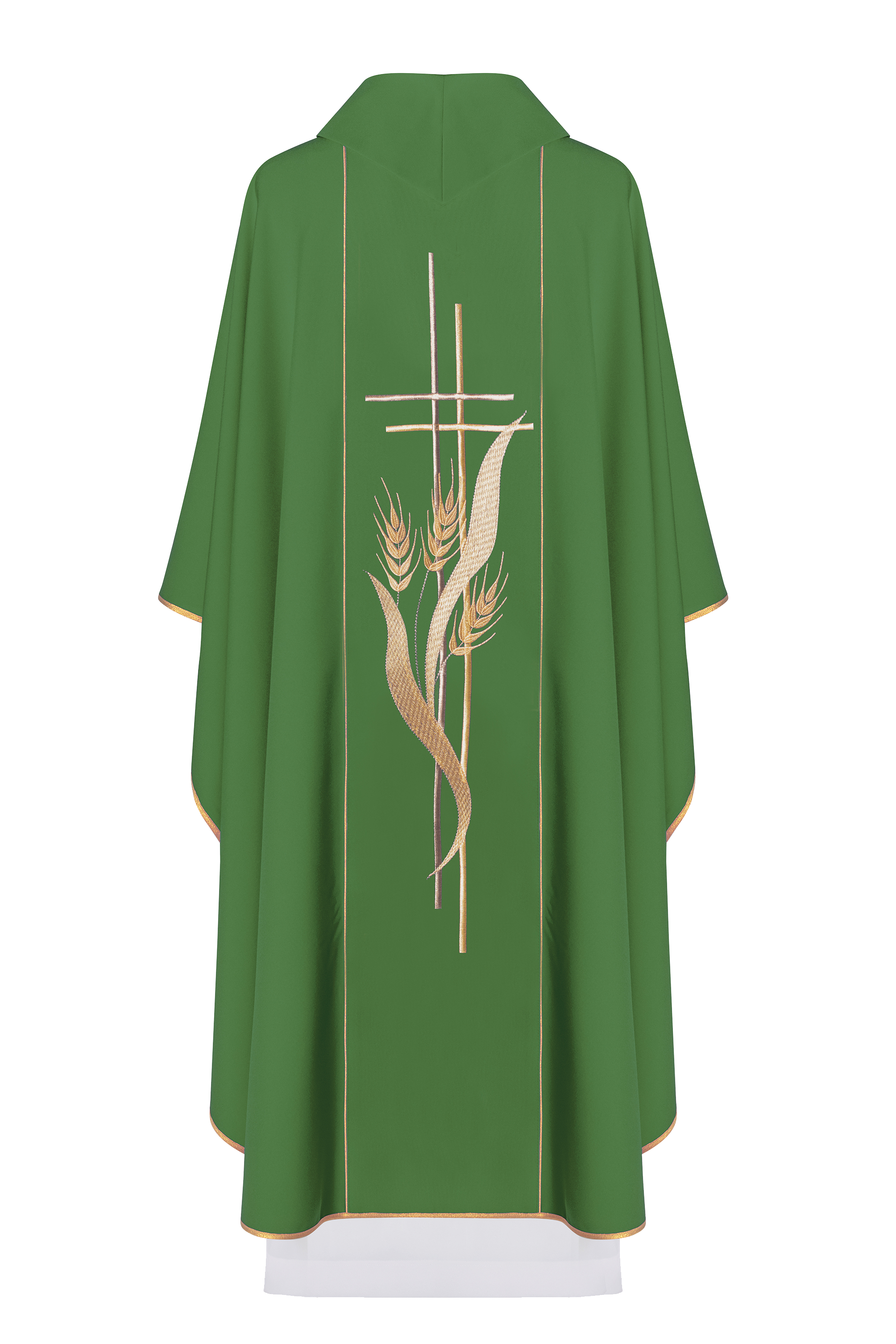 Green chasuble embroidered with cross and ear motifs